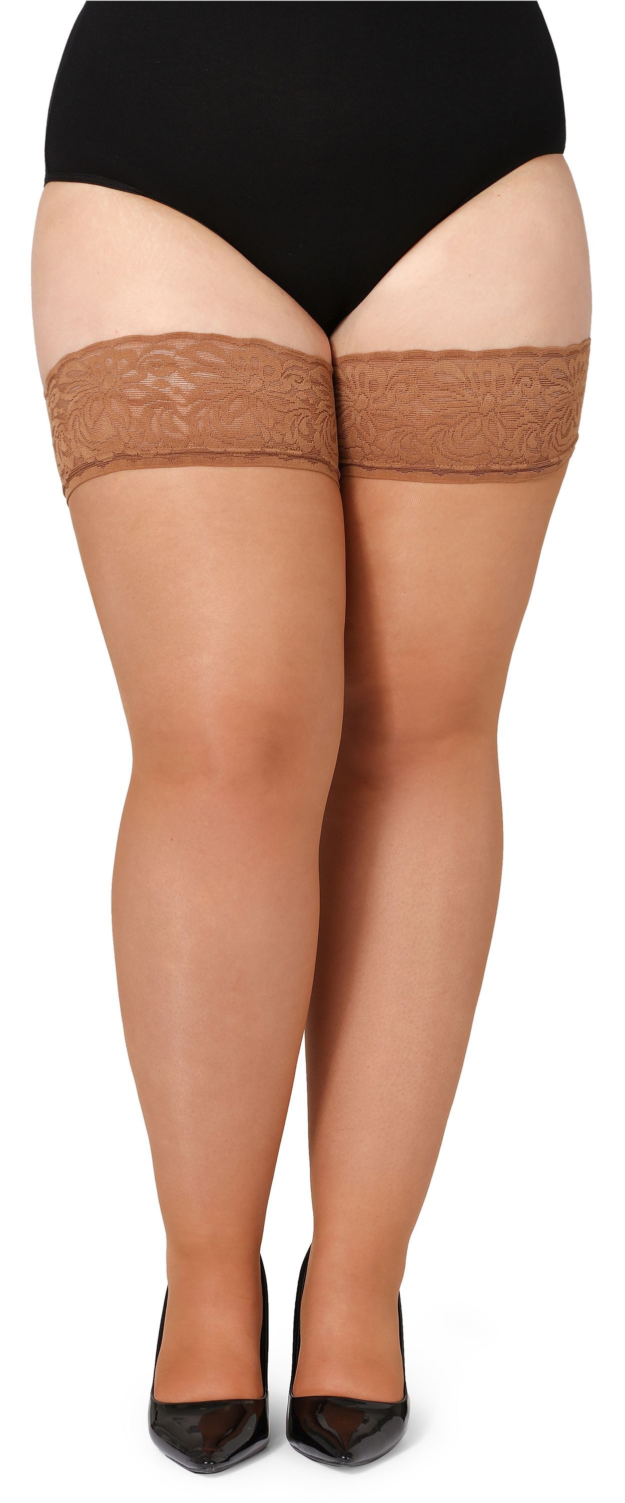 Bellivalini Halterlose Strümpfe Damen mit Spitze Plus Size 20 DEN BLV-1126