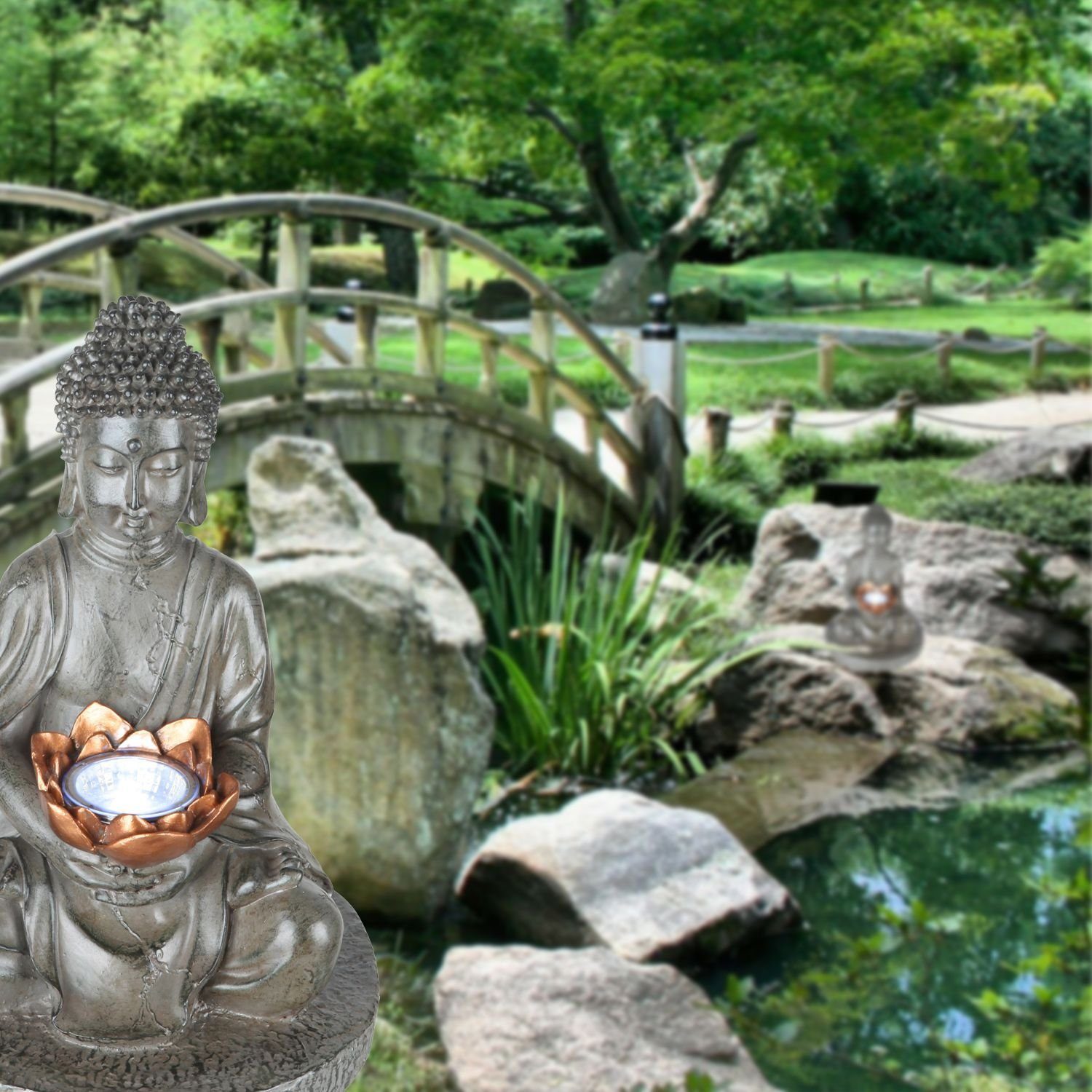 Deko Stein Leuchte Buddha Außen Garten Solarlampe Solarleuchte LED Globo GLOBO Solarleuchte