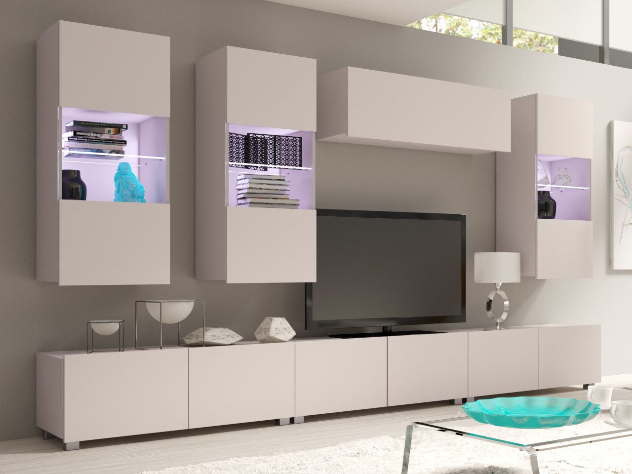 MOEBLINE Wohnwand Medienwand Anbauwand CABRIA 5 kaschmir 6tlg