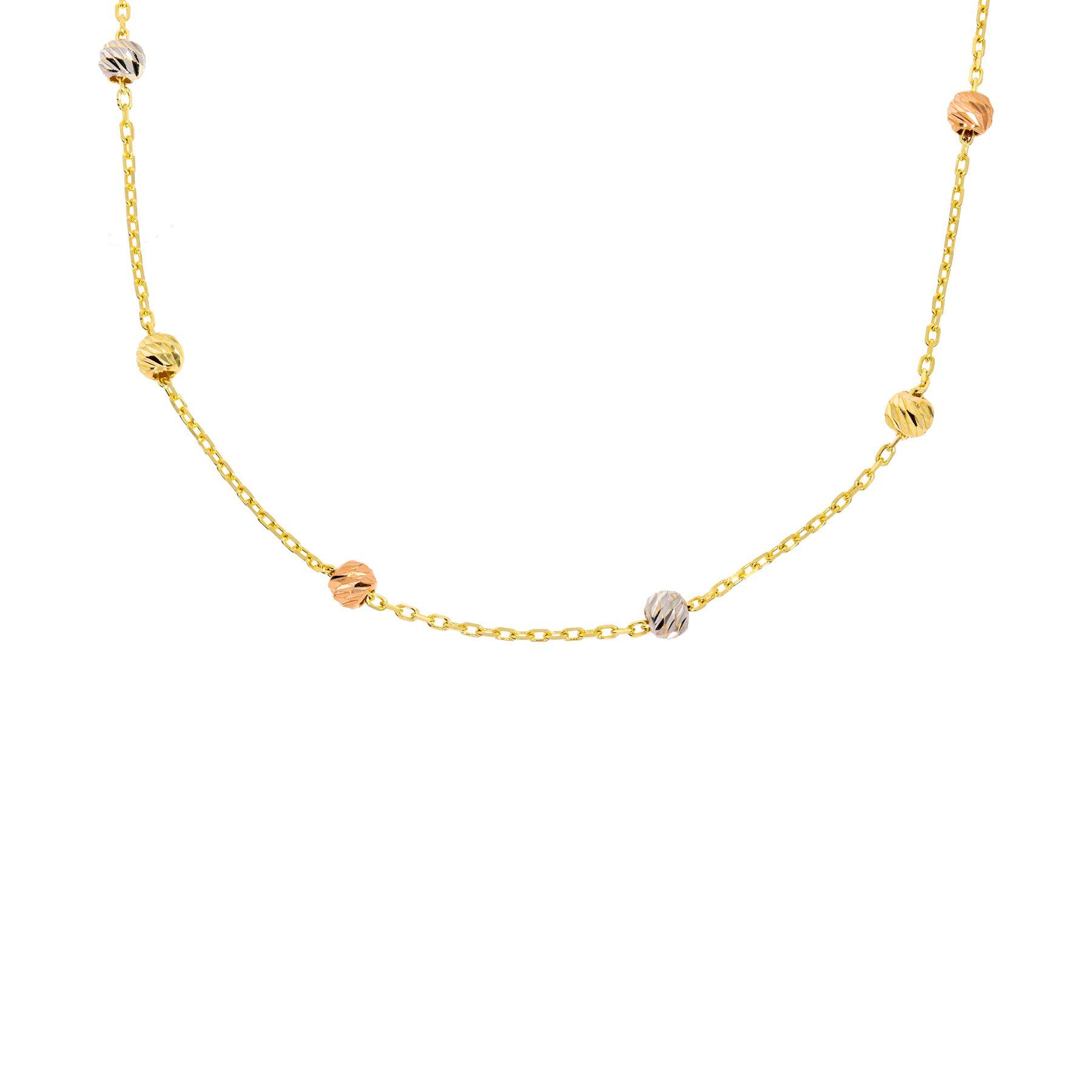 Stella-Jewellery Collier 585er Gold Collierkette Tricolor mit diam. Kugeln (Collierkette mit diam. Kugeln (tricolor), inkl. Etui), Collierkette mit diam. Kugeln