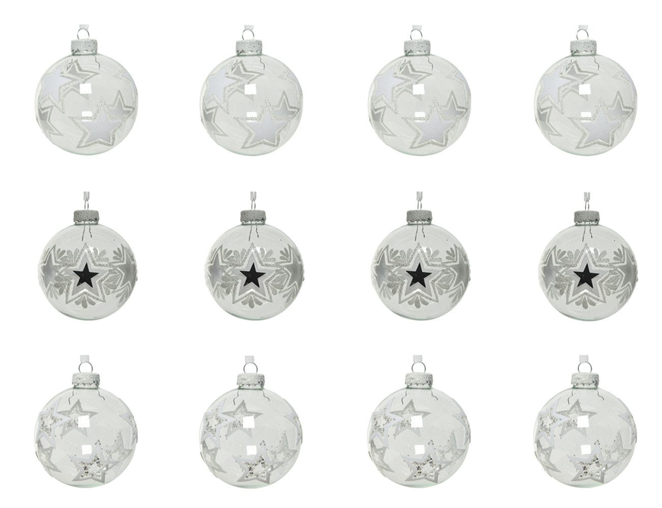 Kaemingk Weihnachtsbaumkugel, Weihnachtskugeln Glas Sterne Motiv 8cm klar transparent, 12er Set