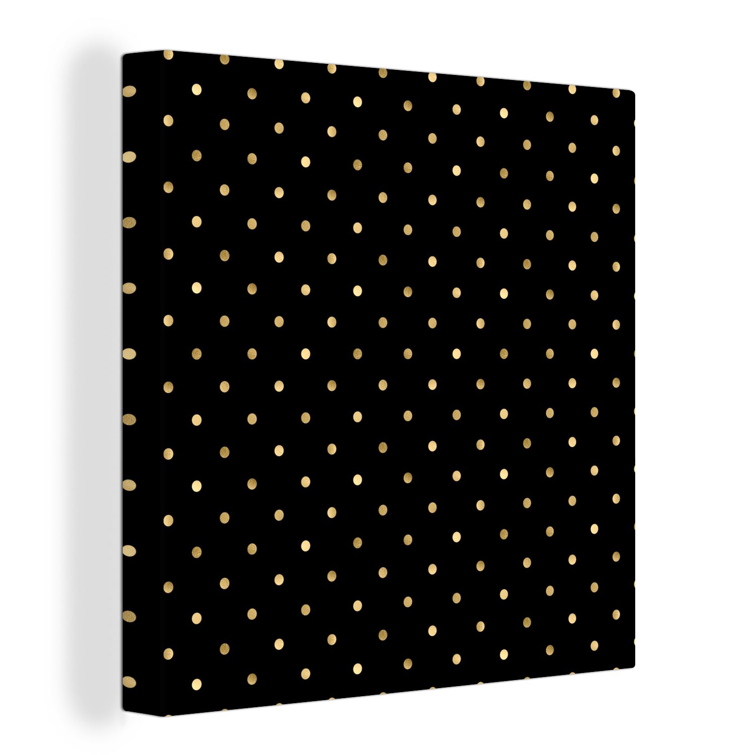 OneMillionCanvasses® Leinwandbild Muster - Tupfen - Gold - Schwarz, (1 St), Leinwand Bilder für Wohnzimmer Schlafzimmer
