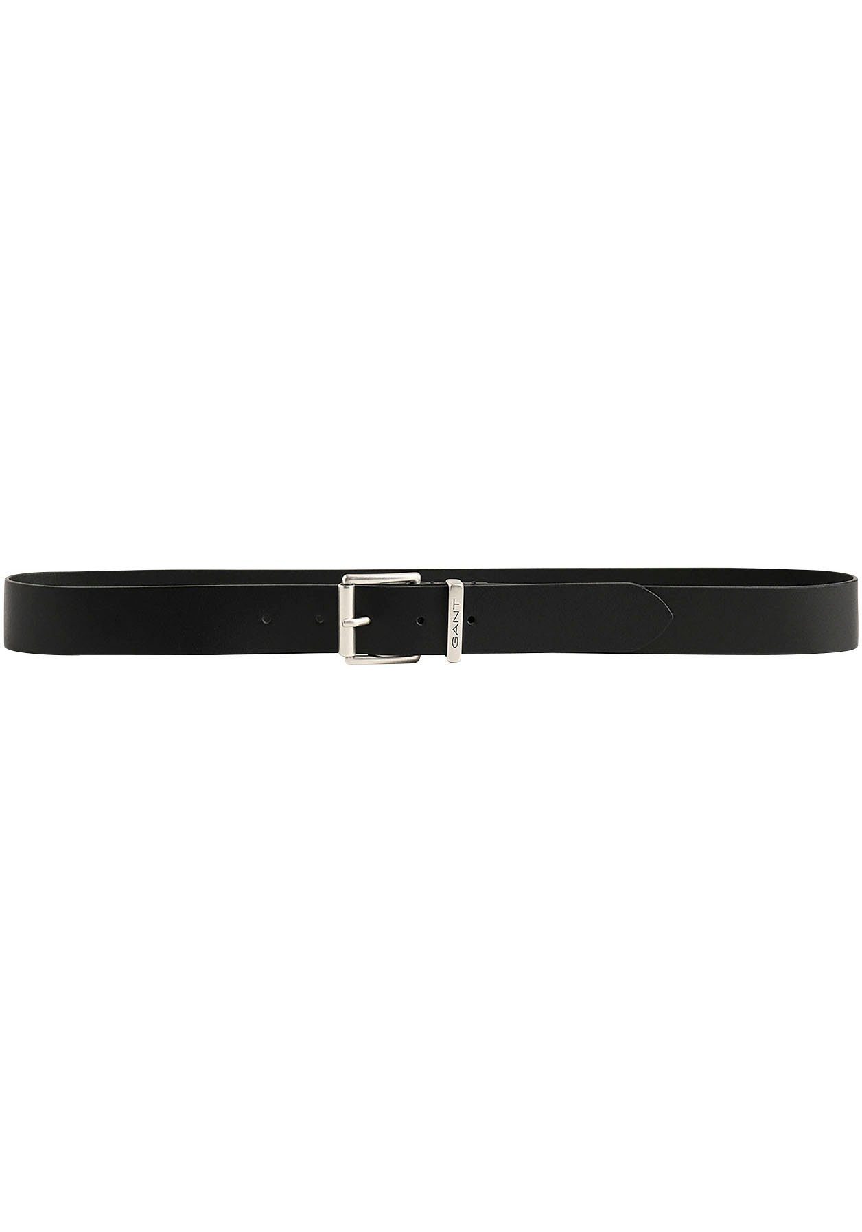 Gant Ledergürtel LOGO LEATHER BELT mit silberner Schnalle, Dornschließe, 100% Echt Leder, Langlebig BLACK | Gürtel