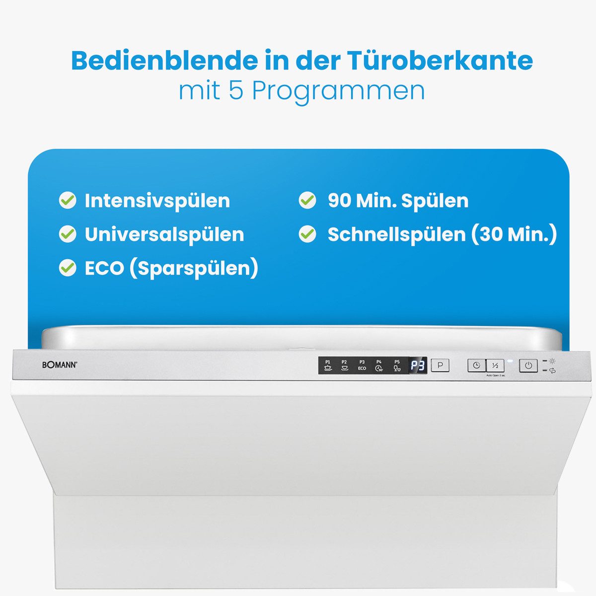 BOMANN vollintegrierbarer Geschirrspüler GSPE 7421 VI, 60cm, 14 Maßgedecke, 5 Programme, OHNE Möbelfront