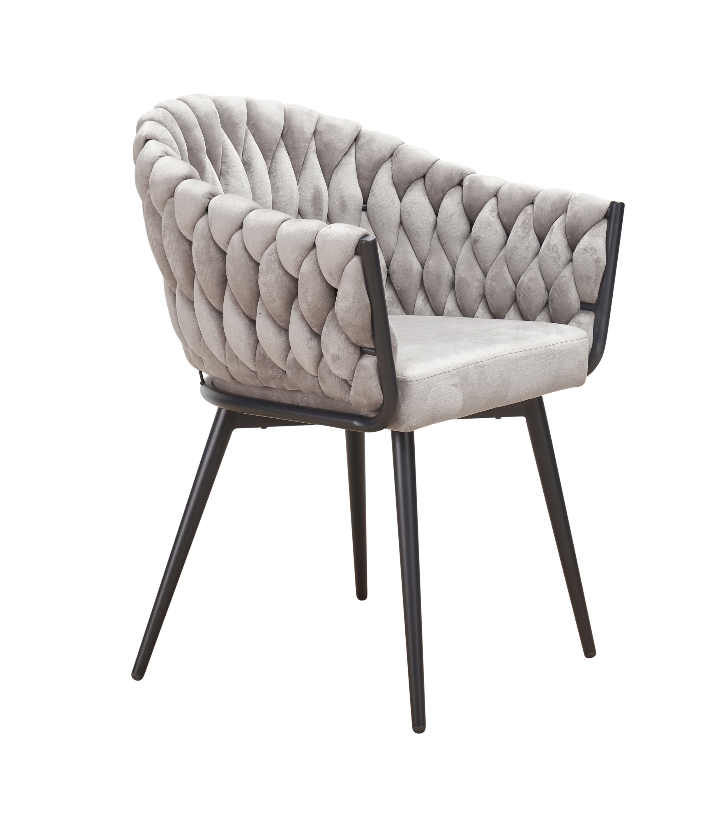 LC Home Esszimmerstuhl LC Home Esszimmerstuhl Remy Flechtoptik Samt hellgrau / taupe