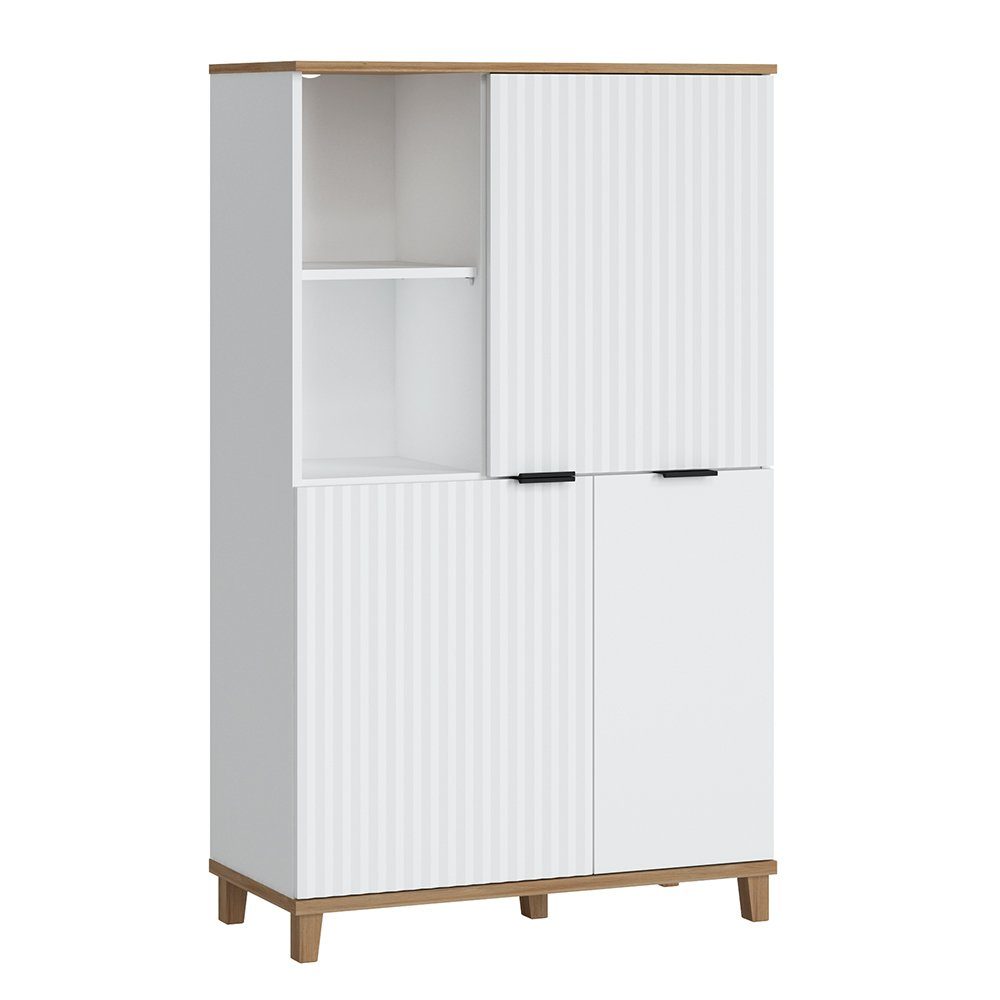 Lomadox Highboard PLYMOUTH-129, mit 3 Türen in weiß mit Eiche Nb., 84,8/141,4/40 cm