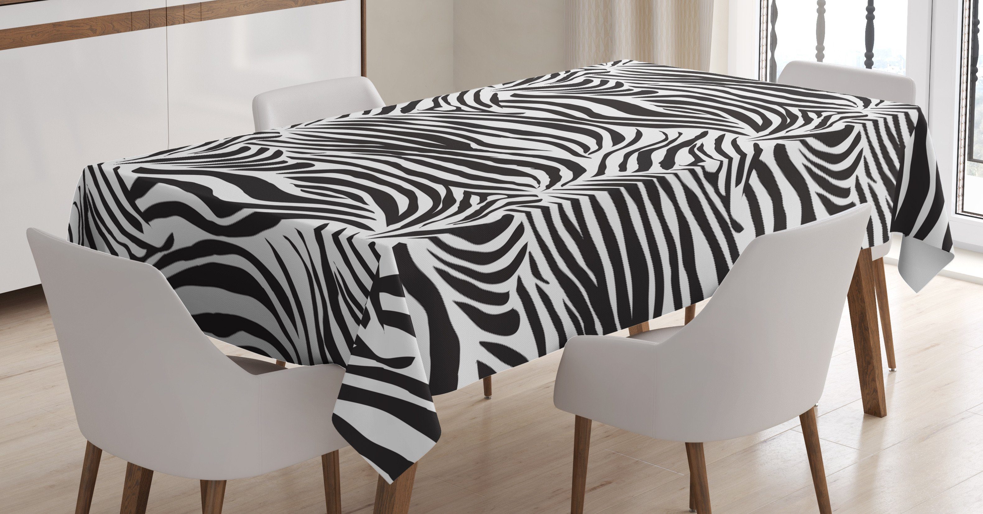 Abakuhaus Tischdecke Farbfest Waschbar Für den Außen Bereich geeignet Klare Farben, Schwarz-Weiss Wilde Zebra-Linien