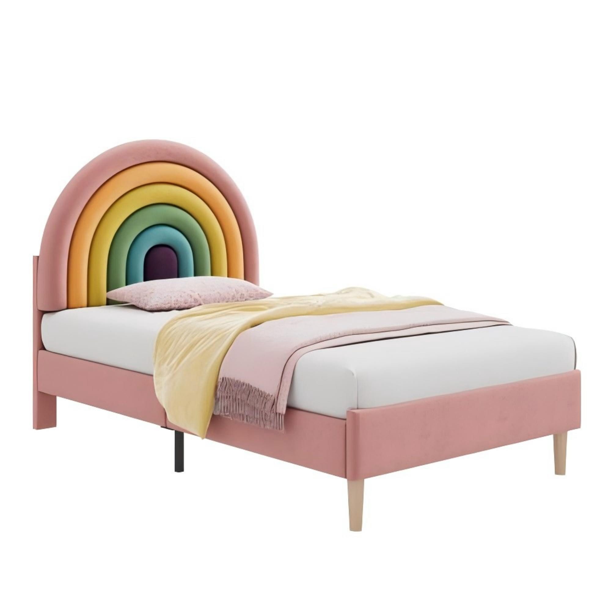 Odikalo Polsterbett Regenbogen Lattenrost verstellbar Kopfteil Samt Beige/R günstig online kaufen