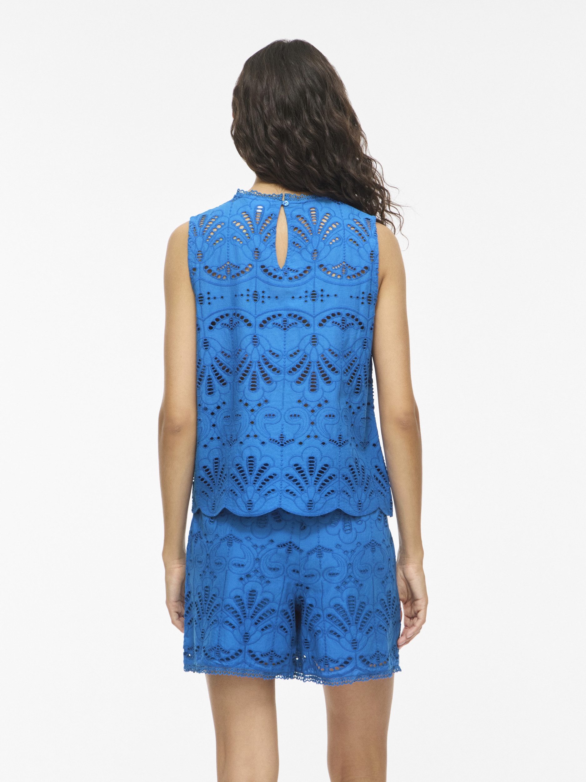 Vila Blusentop VIYARA O-NECK SL BRODERI ANGLAISE T