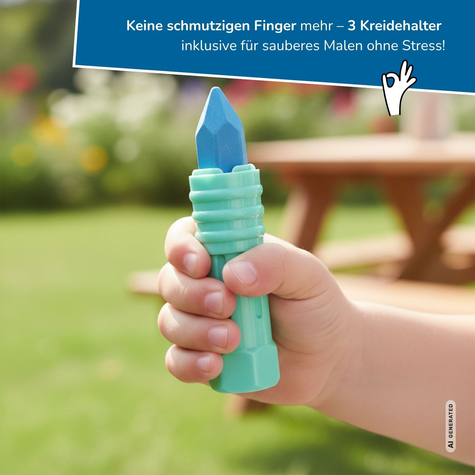 alldoro Malkreide Großes Straßenmalkreide-Set, 48 Kreiden in Neon, Batik & Vollfarben, Straßenkreide für Kinder ab 3 Jahren, inkl. 3 Kreidehalter – Bild 4 von 5