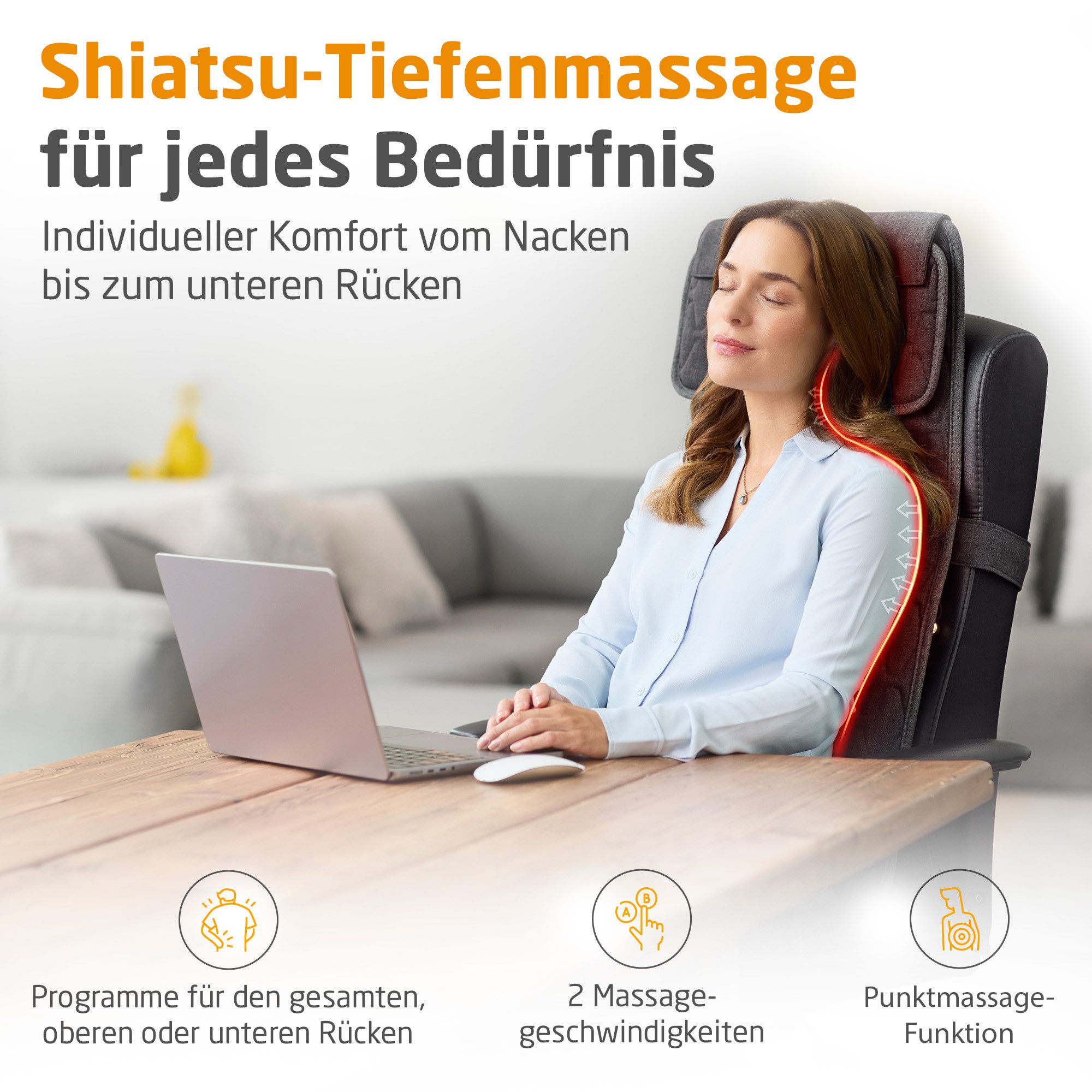 medisana Massagesitzauflage MC 700, Shiatsu-Massageauflage, 2 Stufen, Wärmefunktion, Punktmassage, leise