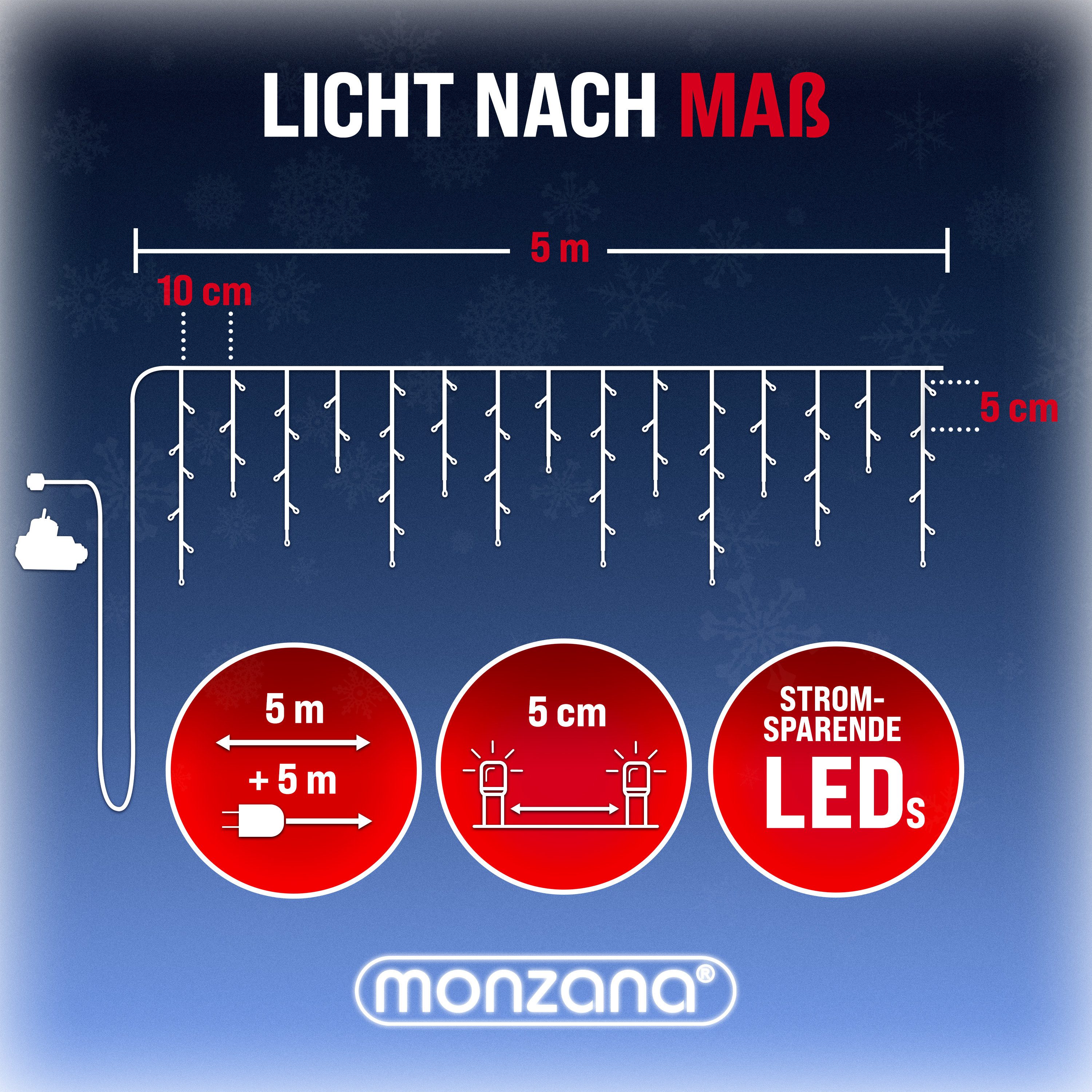 monzana Lichterkette, Lichterkette 200 LED Stromsparend IP44 Regenlichterkette