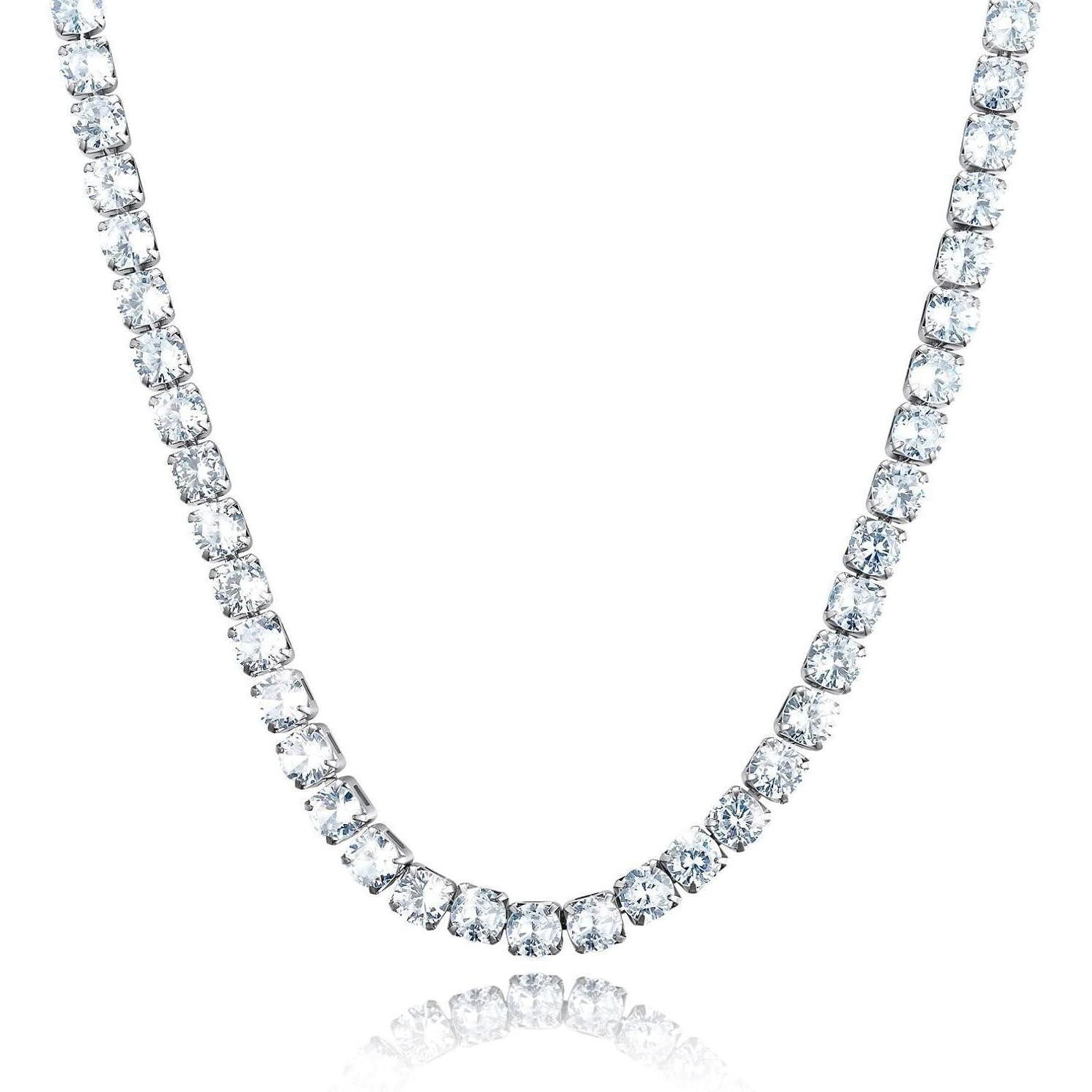 LuxusKollektion Kette und Anhänger Set Halskette Tenniskette Zirkonia 41cm 41.0 Zentimeter 5mm-Silber&Weiß