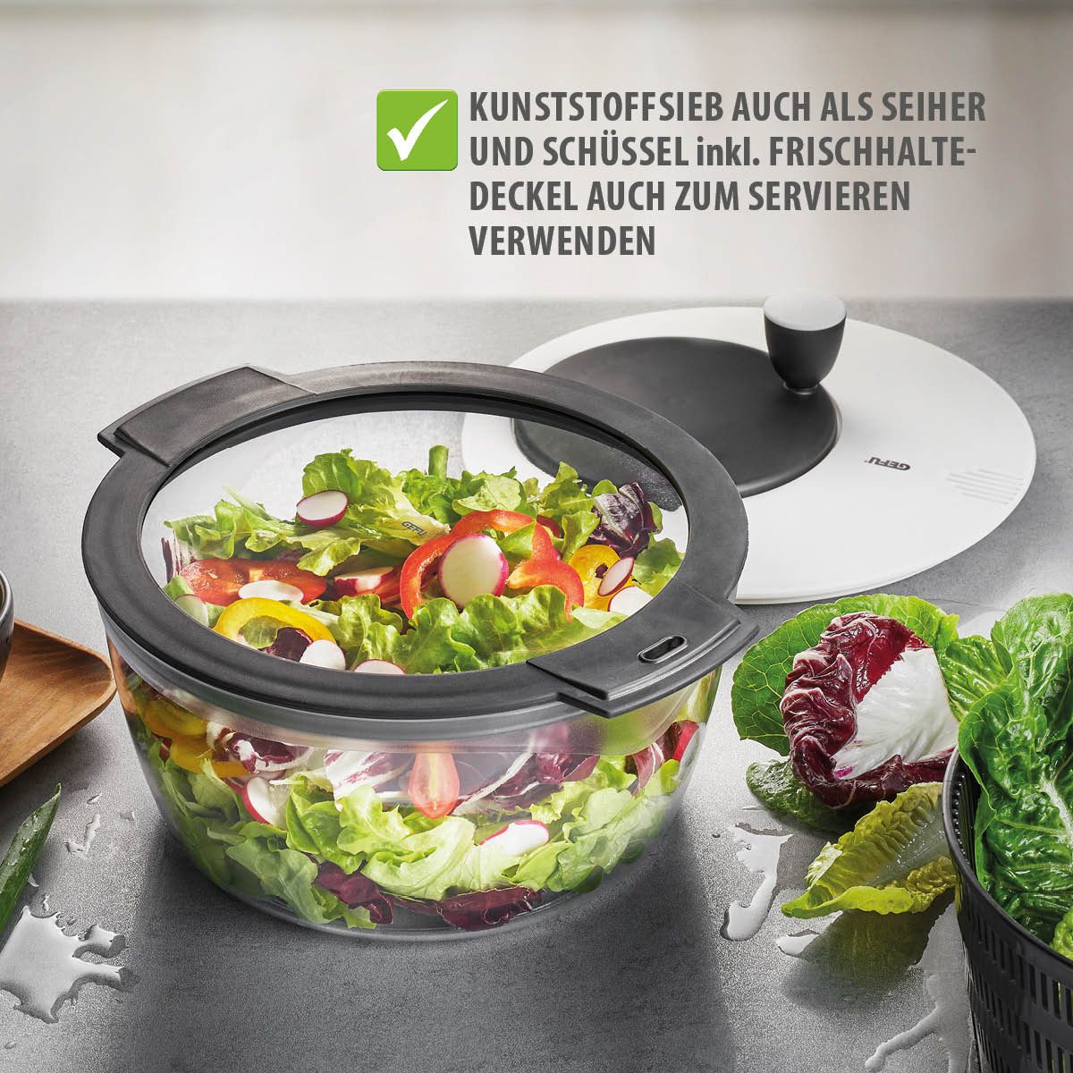 GEFU Salatbox Salatschleuder ROTARE + Frischhaltedeckel, 4 L – Bild 4 von 5