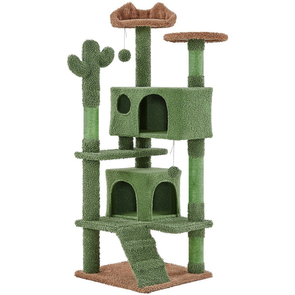 Yaheetech Kratzbaum 138 cm (H), Moderner Katzenbaum Katzenkratzbaum in Kaktus-Form, 2 Katzenhöhle