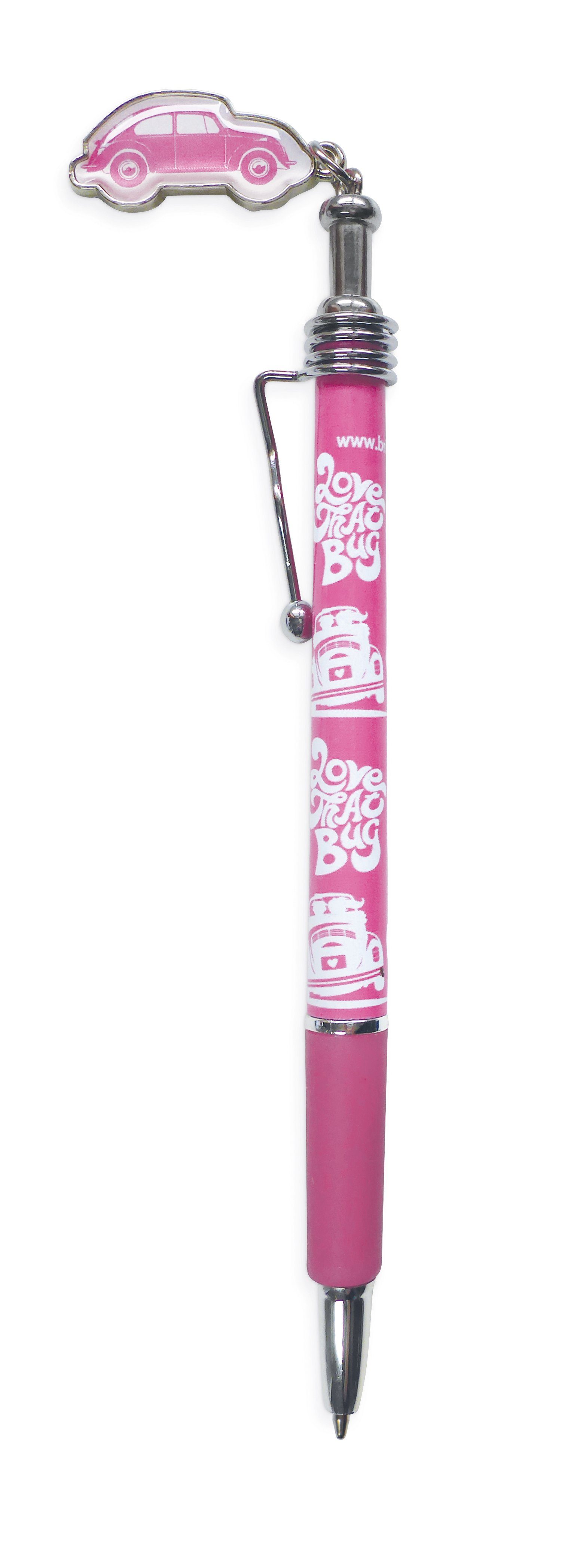 VW Collection by BRISA Kugelschreiber Volkswagen Stift mit Charm-Anhänger, im rosa VW Käfer Design