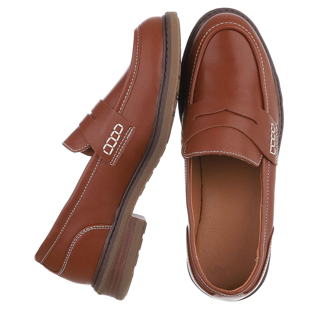 Ital-Design Damen Loafer Pennyloafer mit Blockabsatz Slipper (91742621) Blockabsatz Mokassins in Camel – Bild 2 von 5