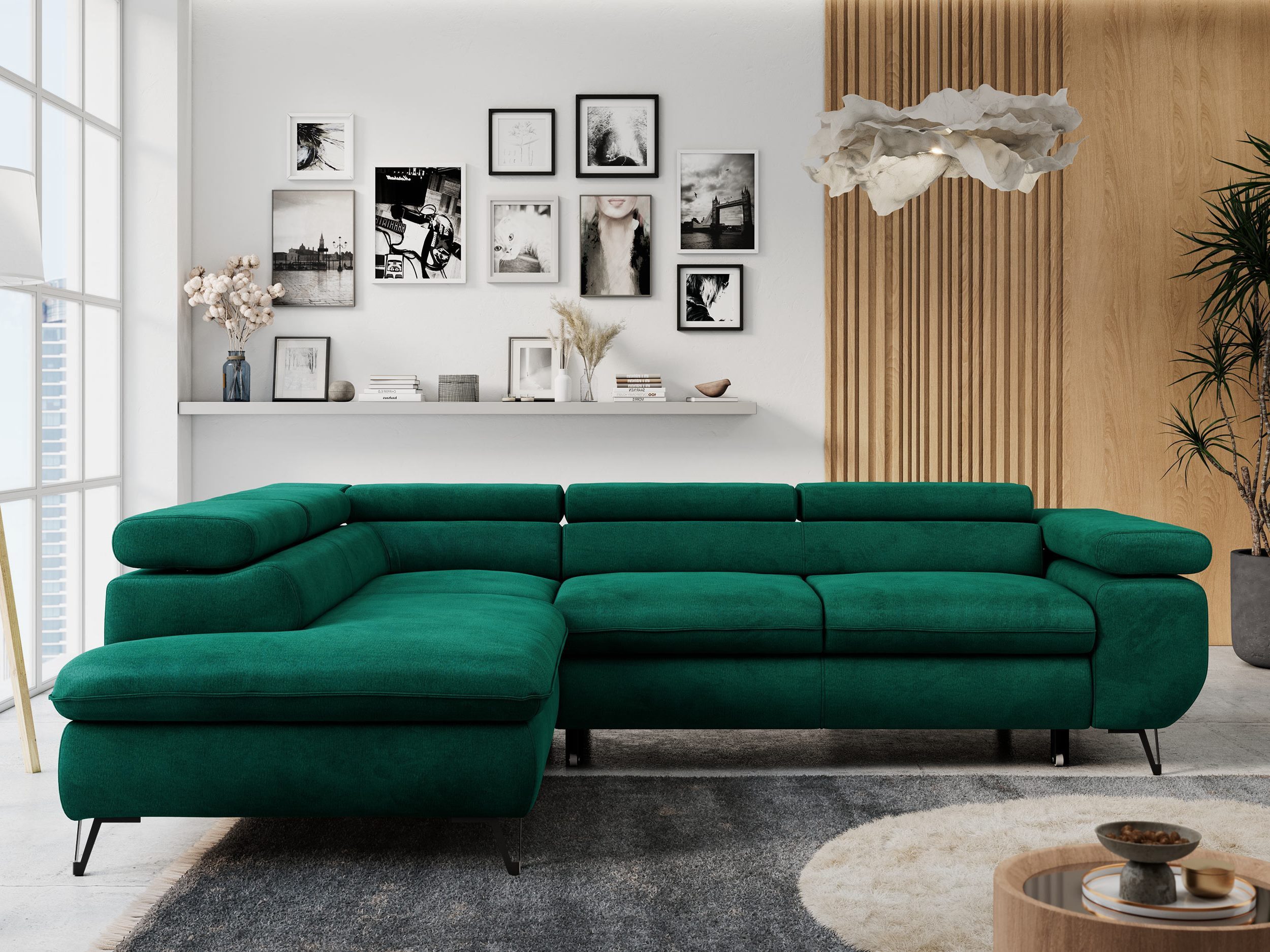 MKS MÖBEL Ecksofa PETER L, Set, Ecksofa L-form, HR35-Schaum, Wellenfederkern, Bettfunktion, Einstellbare Kopfstützen, Bettkasten