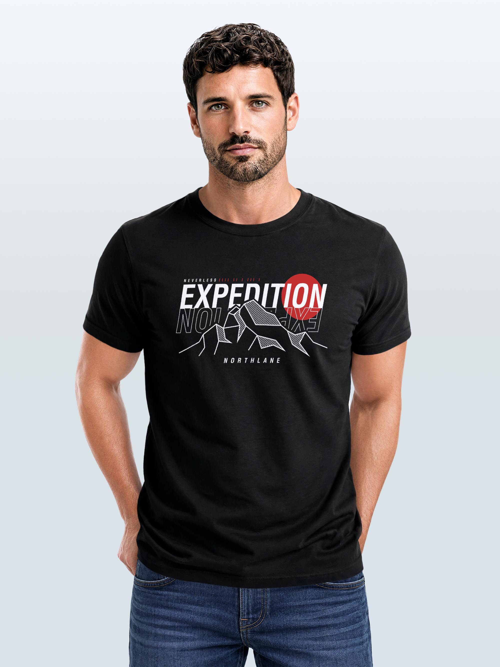 Neverless Print-Shirt Herren T-Shirt Outdoor Berge Wandern Naturliebhaber Expedition mit Print