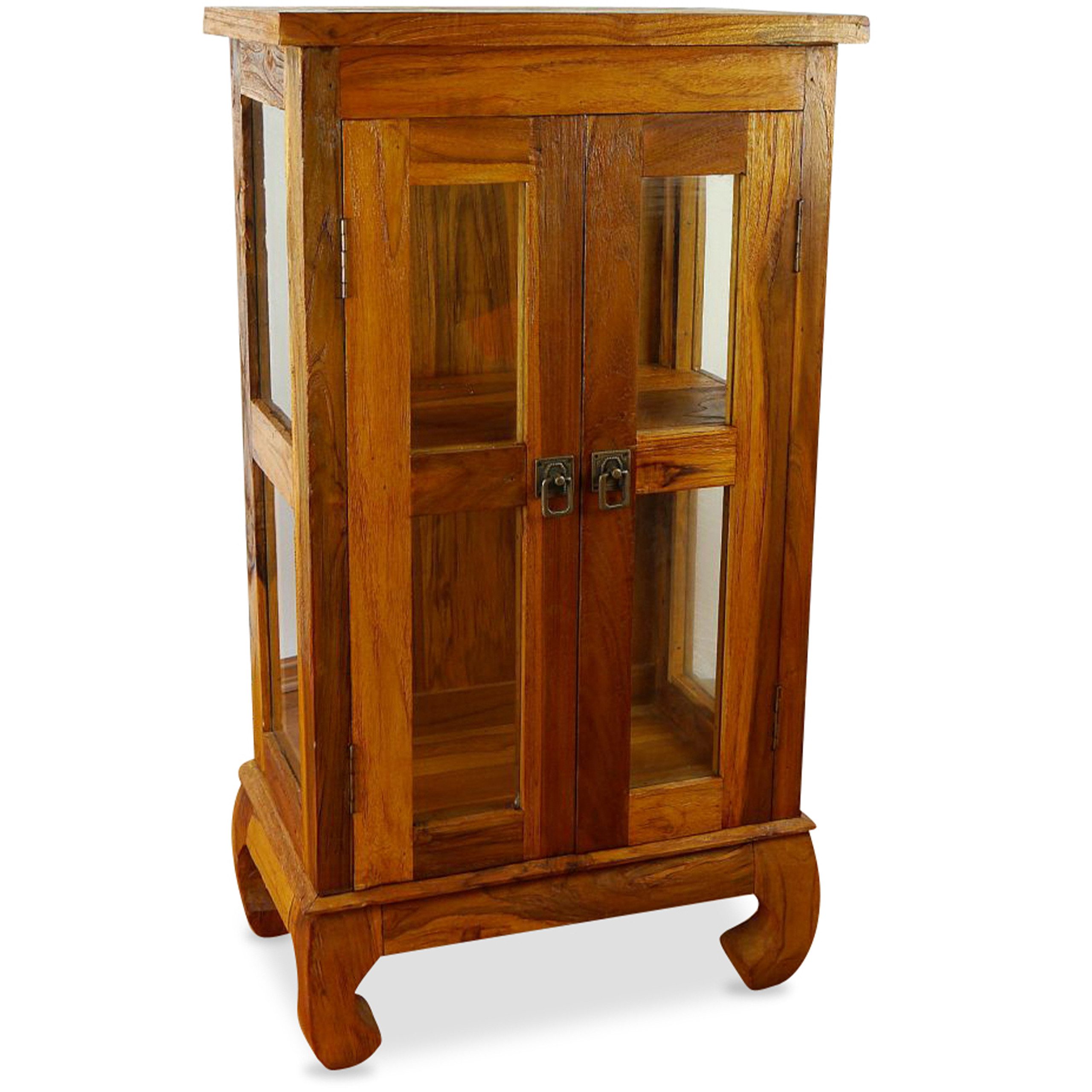 livasia Standvitrine Teakholz aus Java, rustikales Design - 50x30x90cm - Handgefertigt