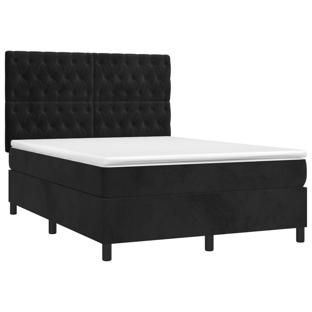 vidaXL Bett Boxspringbett mit Matratze & LED Schwarz 140x200 cm Samt