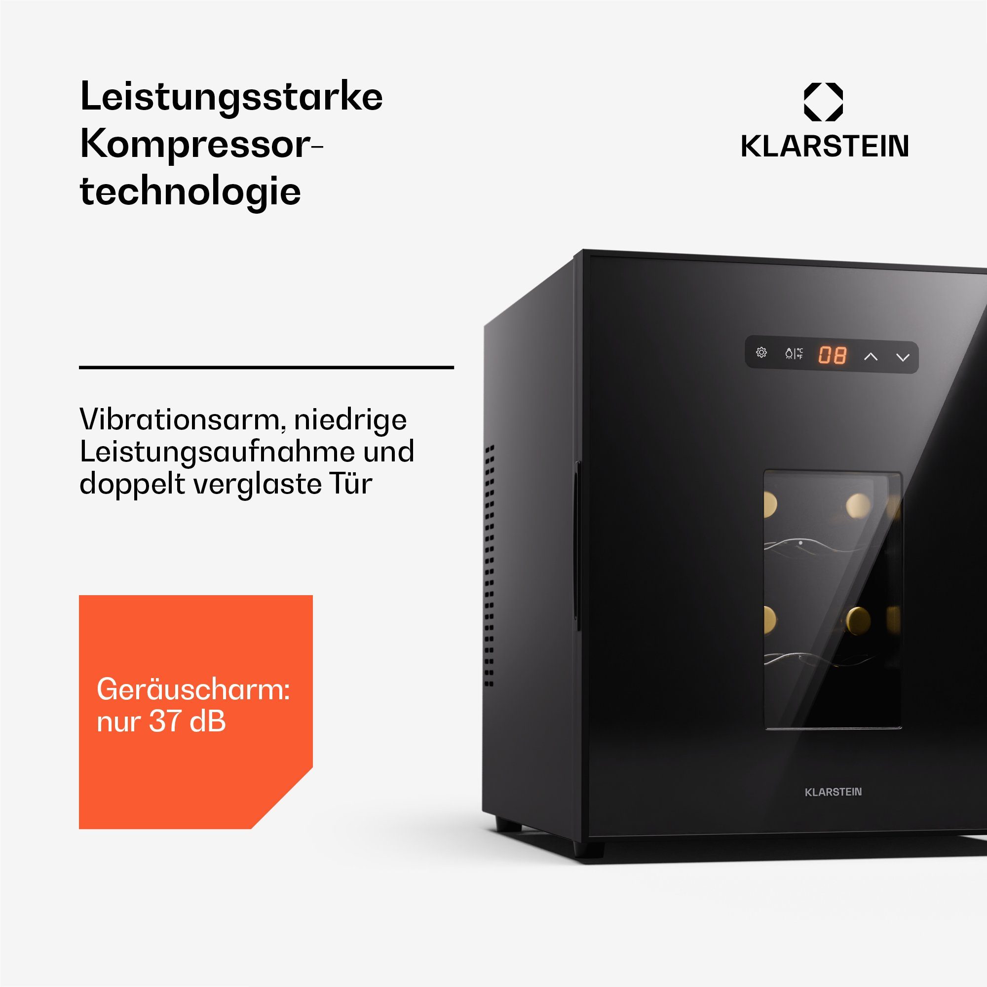 Klarstein Weinkühlschrank Silent Vino 16 bottle uno, für 16 Standardflaschen á 0,75l,Wein Flaschenkühlschrank Weintemperierschrank Weinschrank Kühlschrank