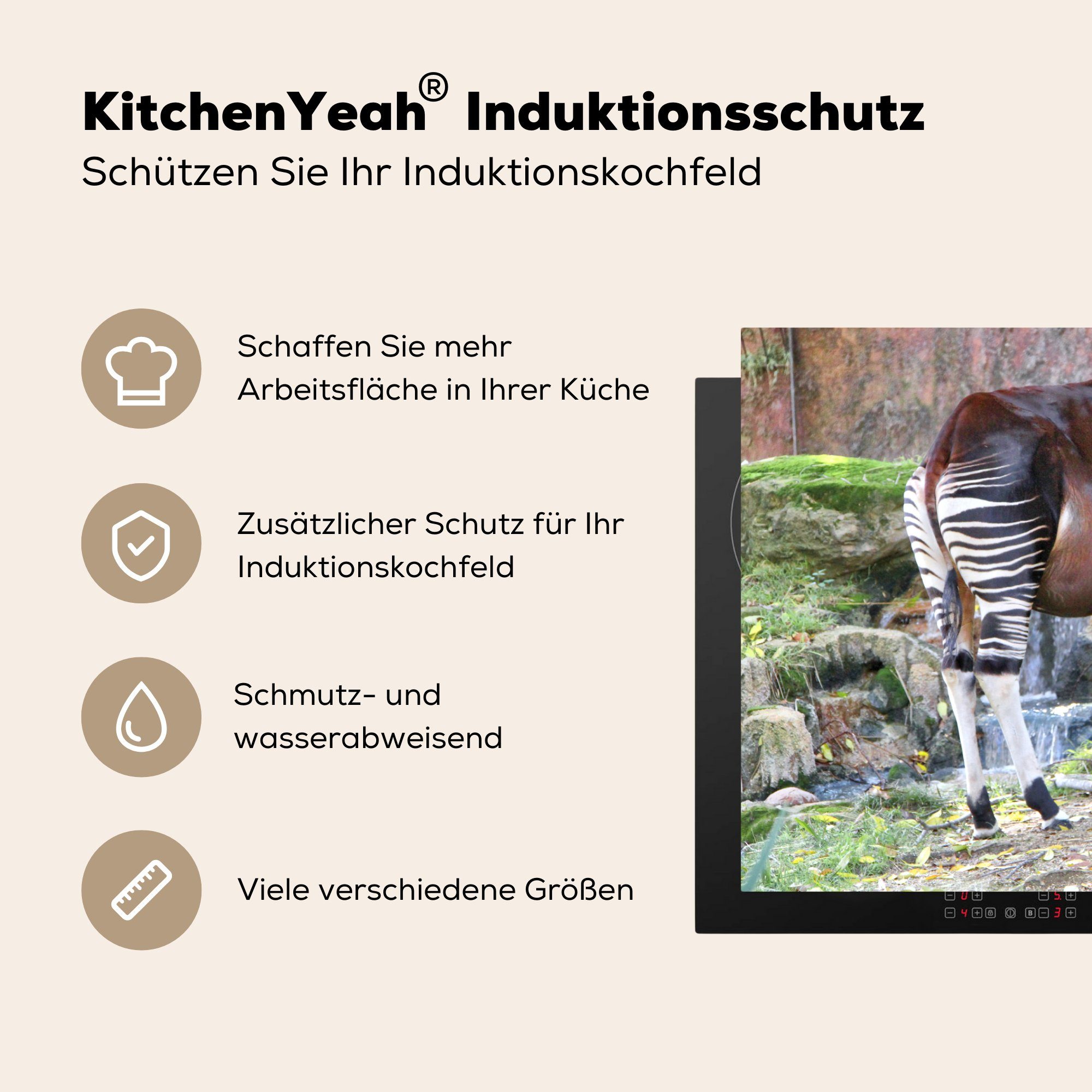 MuchoWow Herdblende-/Abdeckplatte Okapi in freier die küche, Vinyl, Wildbahn, Induktionskochfeld (1 81x52 Schutz cm, für tlg), Ceranfeldabdeckung