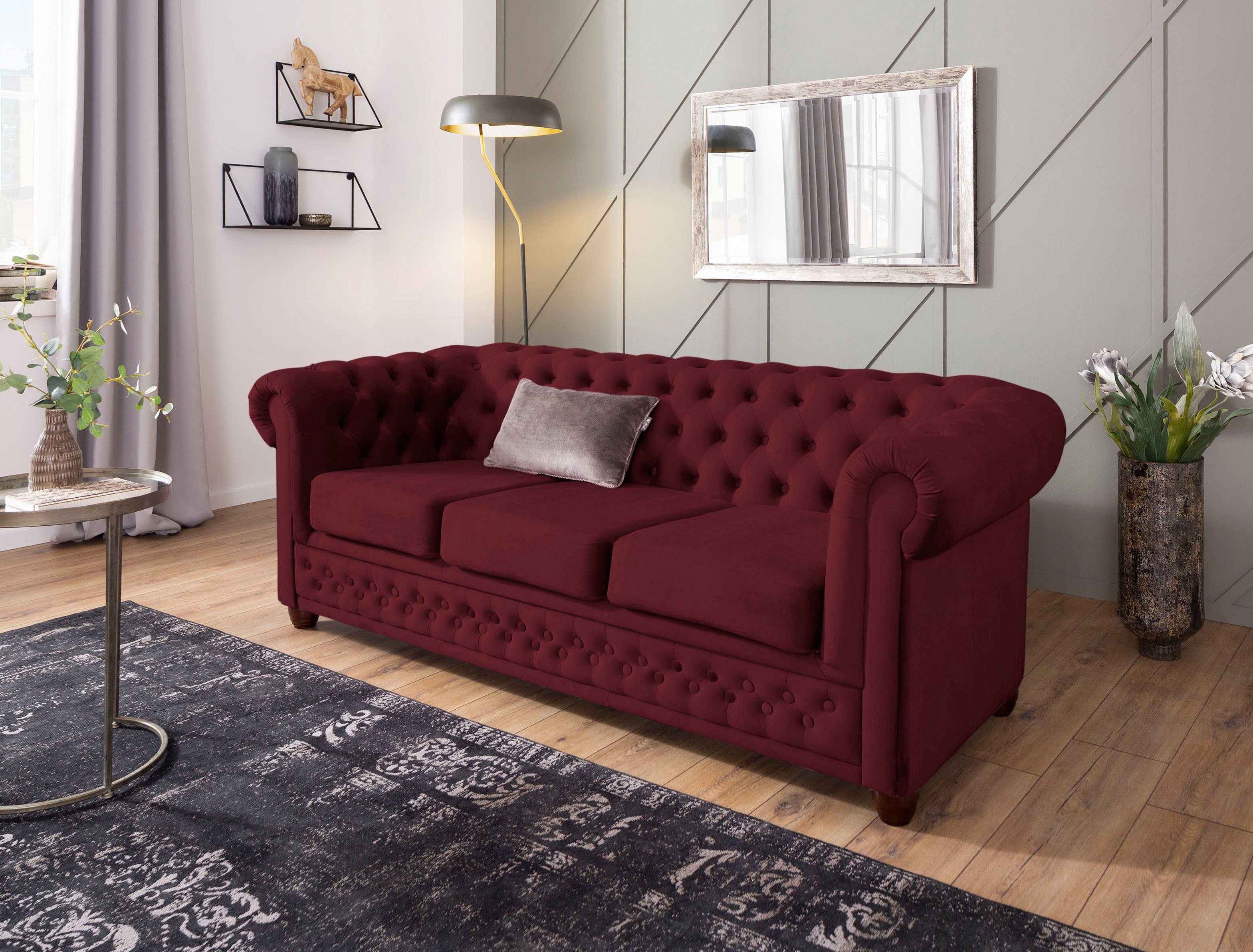 Home affaire Chesterfield-Sofa New Castle, mit hochwertiger Knopfheftung in Chesterfield-Design, B/T/H: 203/86/72