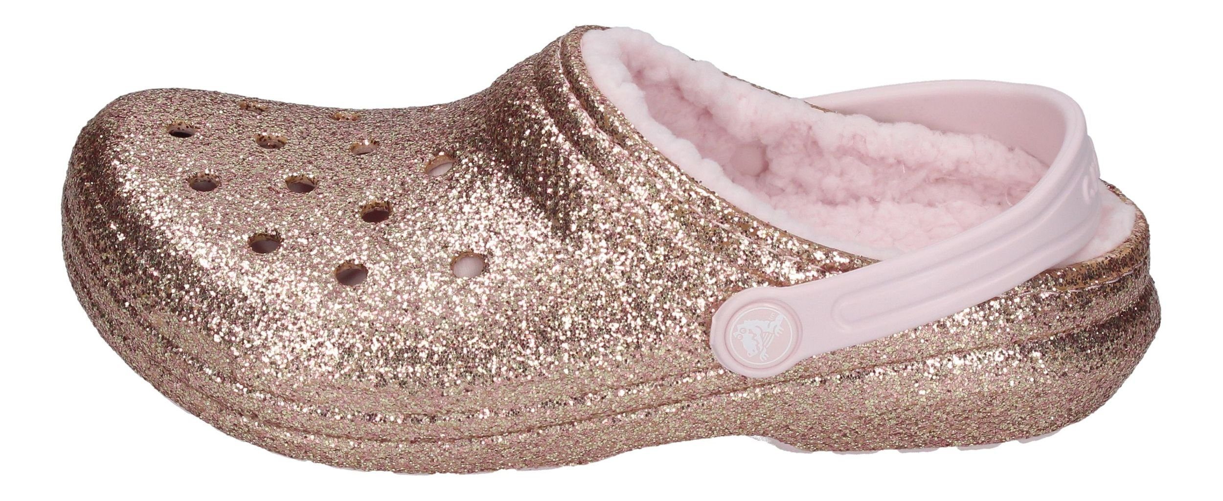 Crocs Classic Glitter Lined Pink Barely 207462-2UB Clog Gold Hausschuh