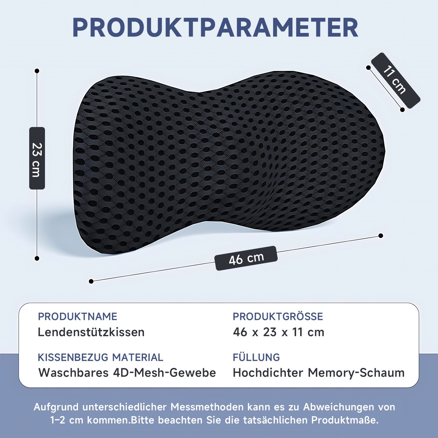 Refined Living Rückenkissen Ergonomisches RückenKissen aus Memory Foam, Stuhlkissen Lendenkissen, Lumbalkissen, Lendenstützkissen für Bürostuhl, Rollstuhl und Autositz, 1-tlg., Komfortkissen, Lendenwirbelstützkissen zum Ausruhen, Schlafen, Reisen, Lenden Unterstützung Linderung von Rückenschmerzen (Schwarz)