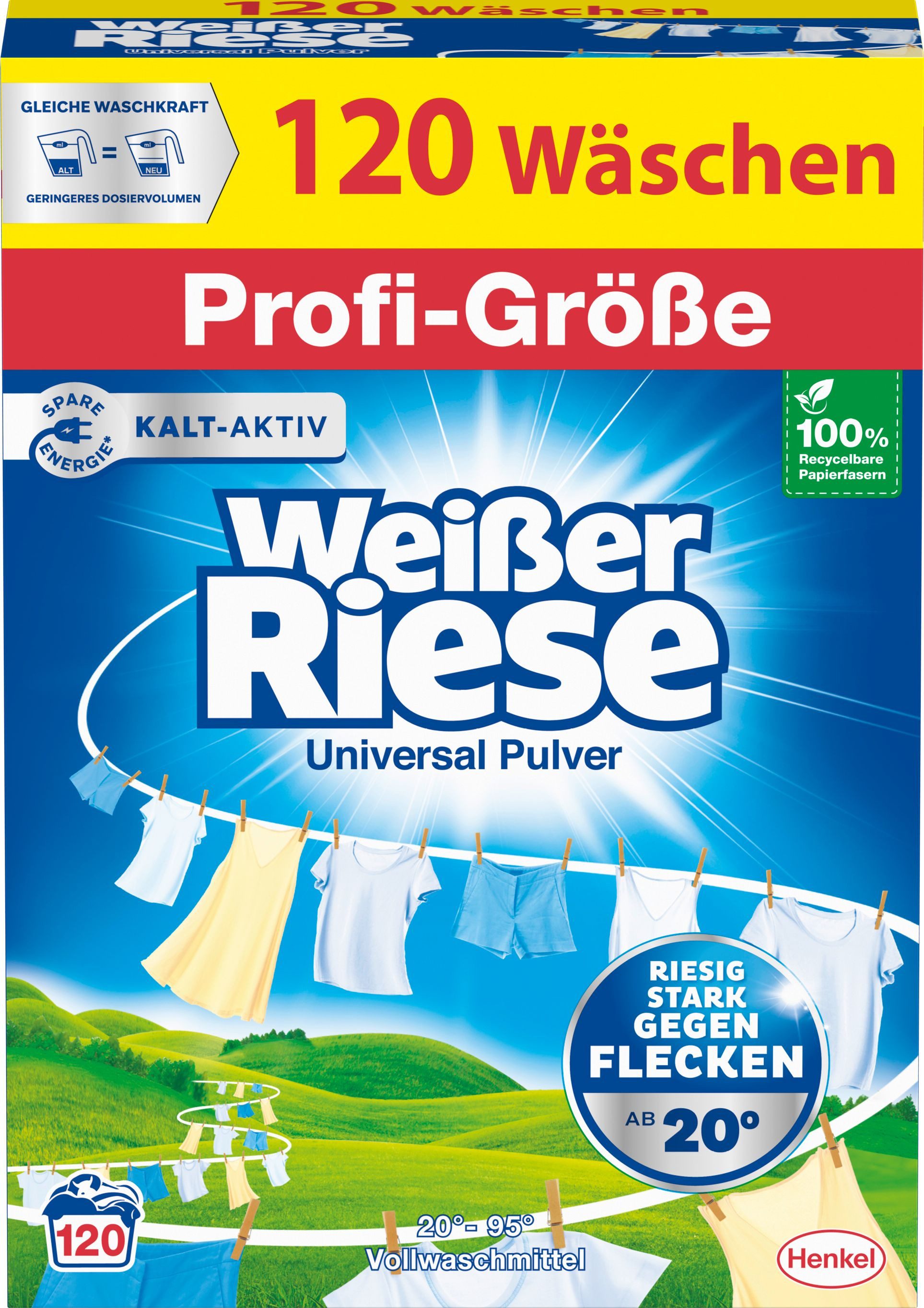 Weißer Riese Universal Pulver in Profi-Größe 120 WL Vollwaschmittel (XXL-Pack, [1-St. Waschpulver Großpackung für Industrie & Gewerbe wirksam ab 20°C)