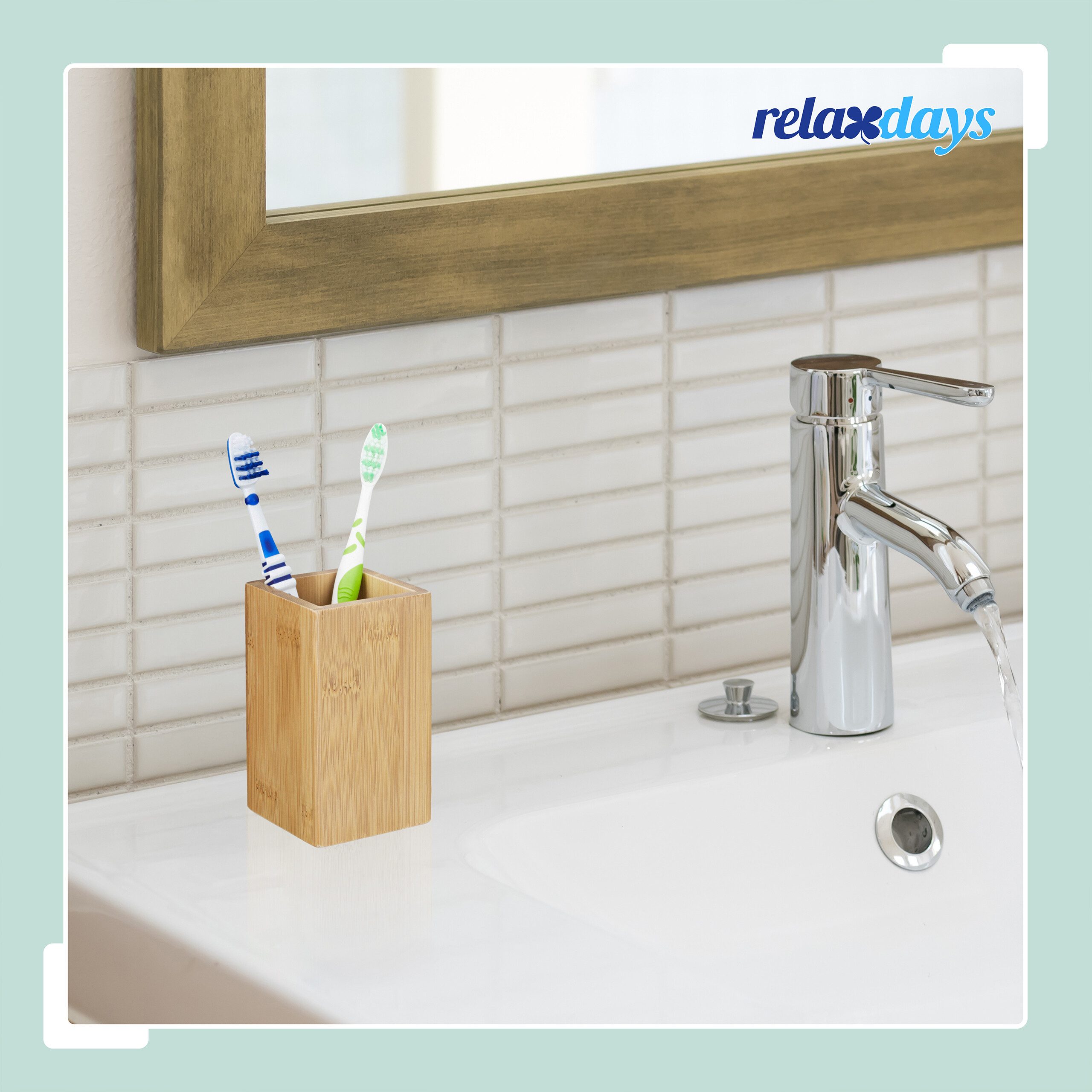relaxdays Zahnputzbecher 2x Zahnputzbecher Bambus günstig online kaufen