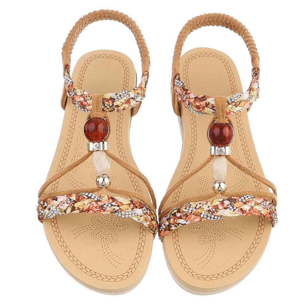 Ital-Design Damen Sandale mit Schmuckdetails und Riemendesign Riemchensandalette (91971190) Keilabsatz/Wedge Keilsandaletten in Camel – Bild 4 von 5