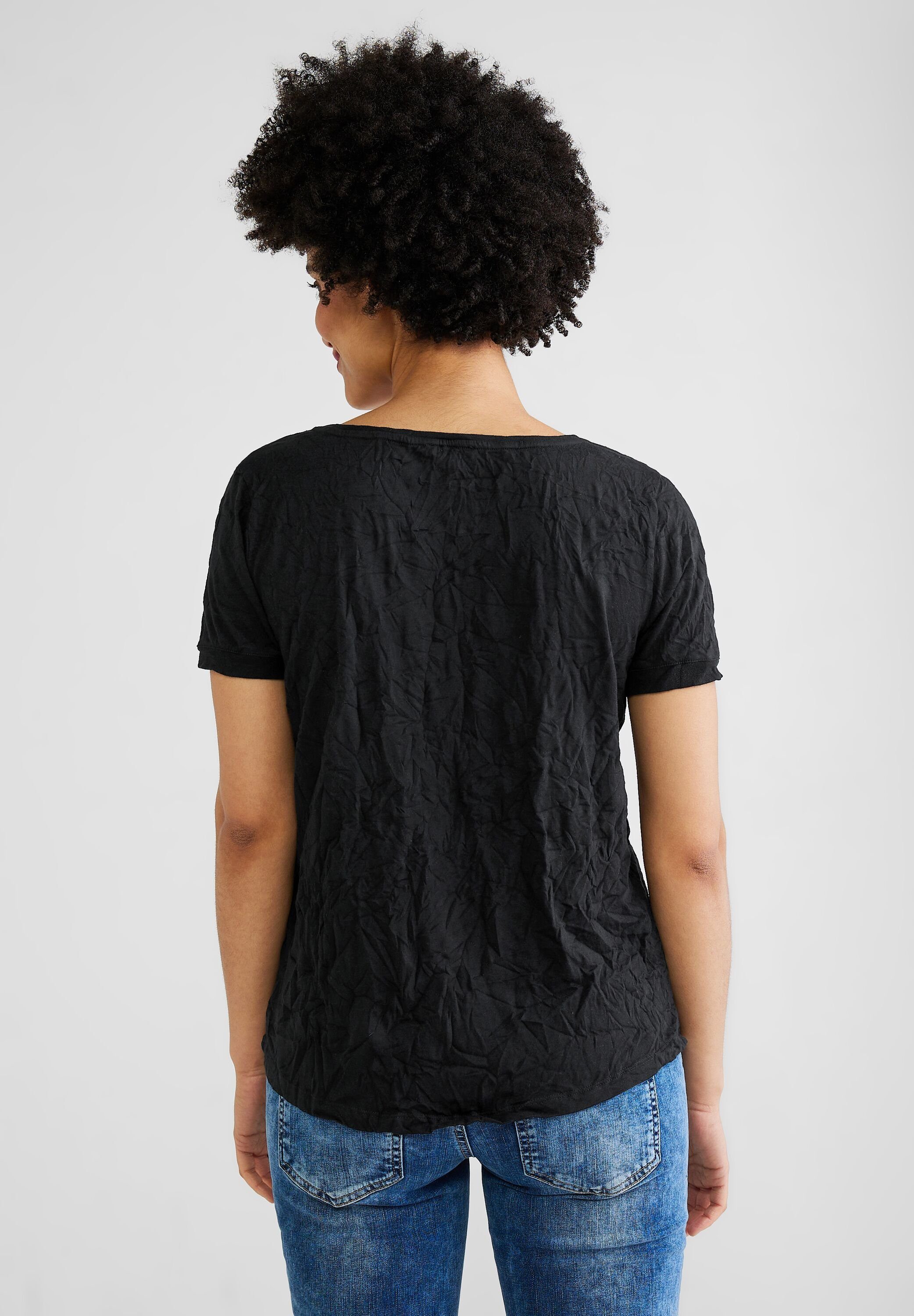 STREET ONE T-Shirt softem Black Materialmix aus