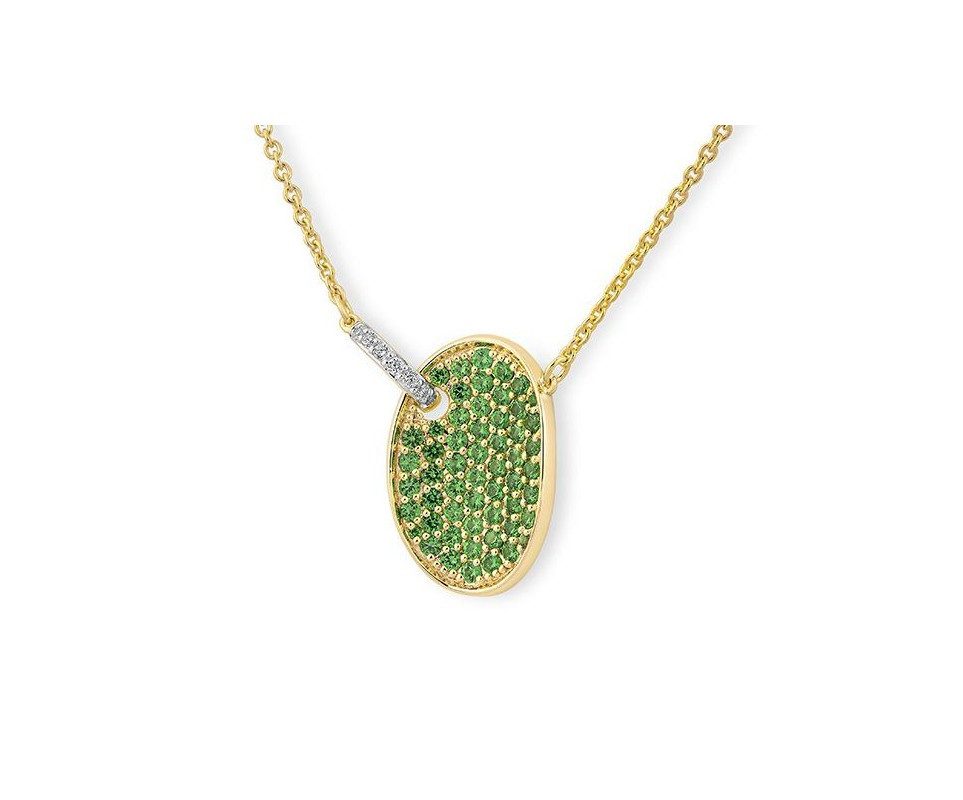 Collier Kette 585 Gelbgold Tsavorite und 6 Brillanten, Länge 43-45 cm