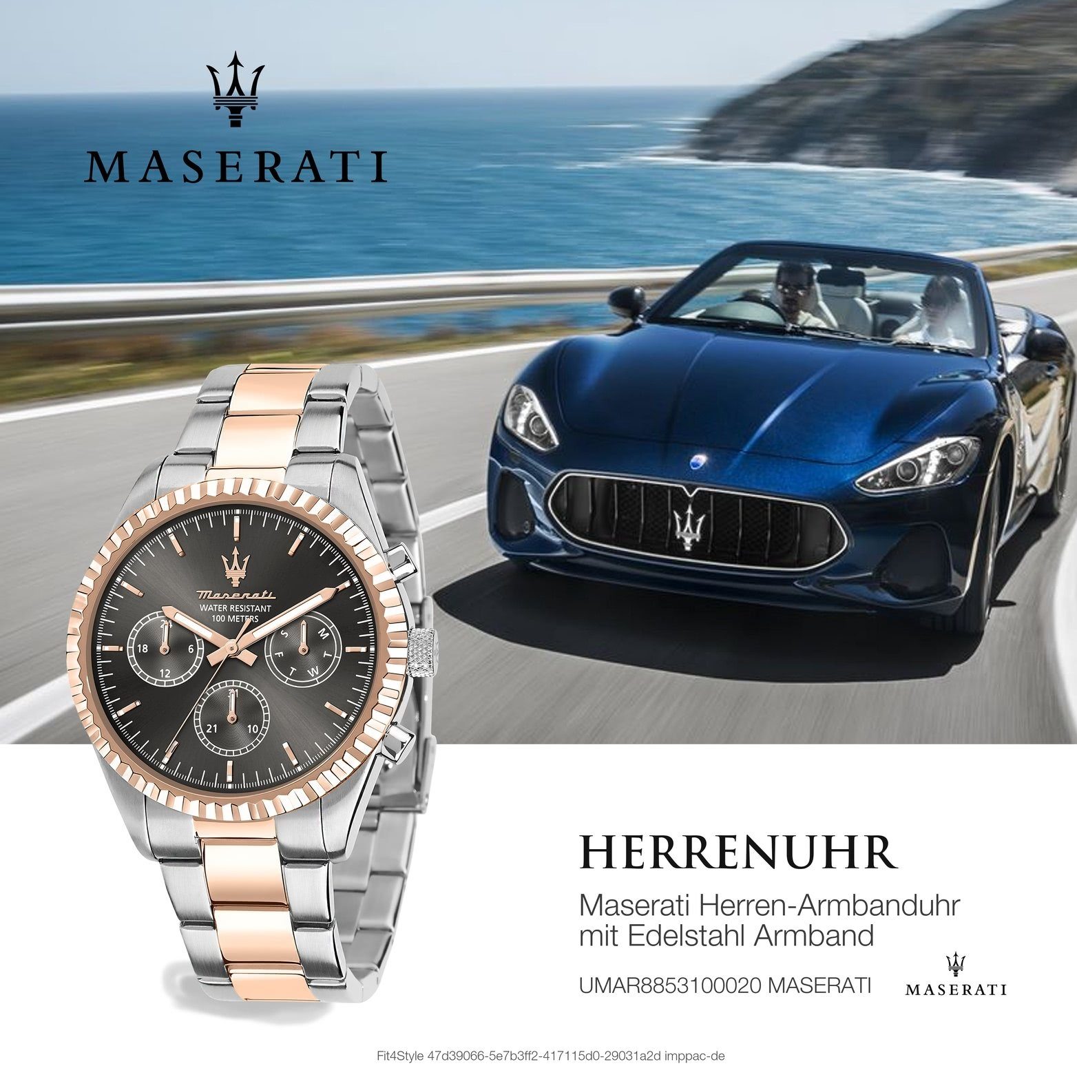 MASERATI Multifunktionsuhr Maserati Edelstahl rundes (ca. Herrenuhr Multifunktion, groß Gehäuse, 51,5x43mm) braun Edelstahlarmband