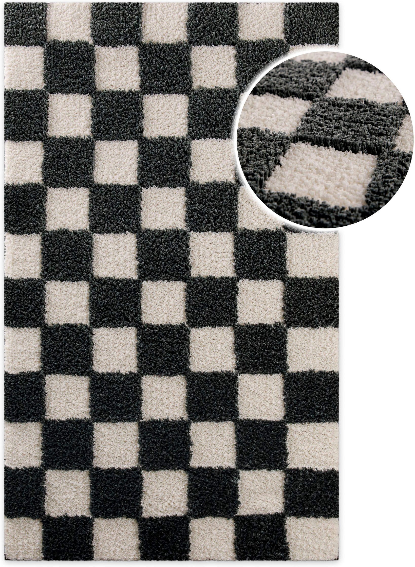 Wecon home Badematte Bobbi, Höhe 25 mm, rutschhemmend beschichtet, schnell trocknend, Polyester, rechteckig, Badteppich, Schachbrett-Design, weich, rutschhemmend, waschbar
