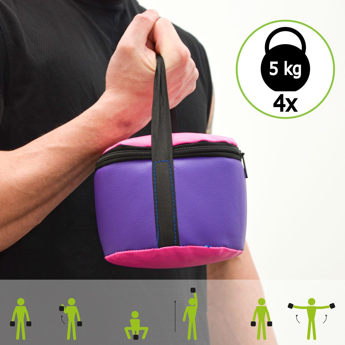 eyepower Gewichtssack 20kg Power Bag mit 4 Kettlebell Gewichten - 20x60 Sandsack Wasserdicht, Sandbag für Krafttraining, Functional Training und Ausdauer Workout