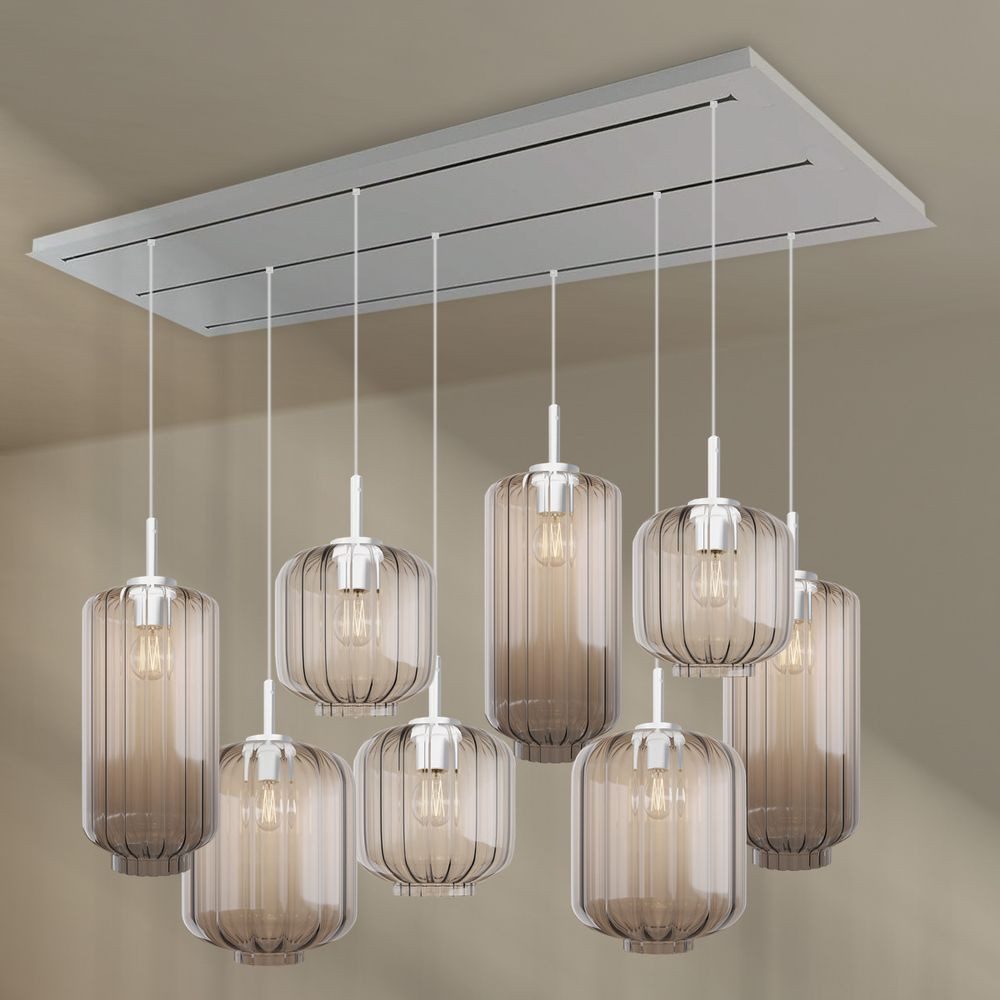 s.luce Pendelleuchte Velo Esstischlampe 8-flg 200cm 3-reihig Ø18/20/25cm Klar