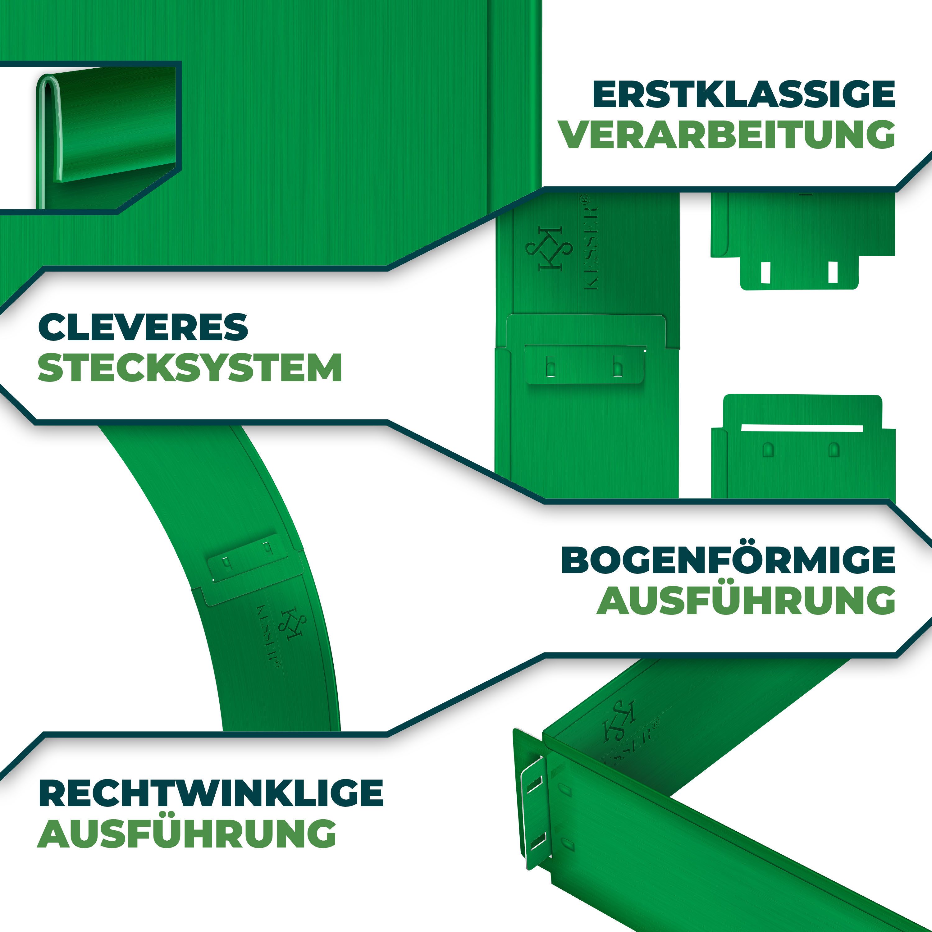 KESSER Rasenkante 5 bis 50m Beeteinfassung, Beetumrandung aus verzinkten Stahlplatten, LxH: 100x14 cm, als Metall Palisade, Beetbegrenzung & Mähkante geeignet