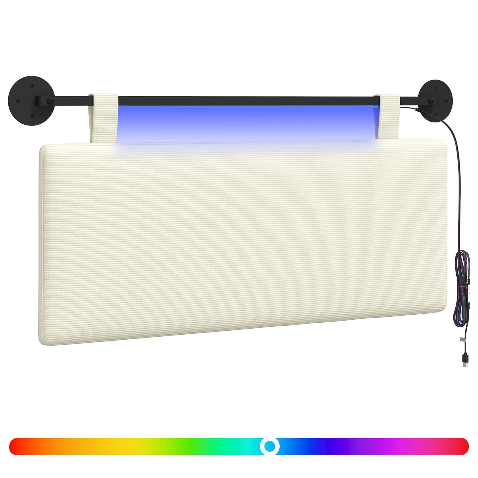 Bett Hängendes Kopfteil Mit LED Licht Creme Cordstoff
