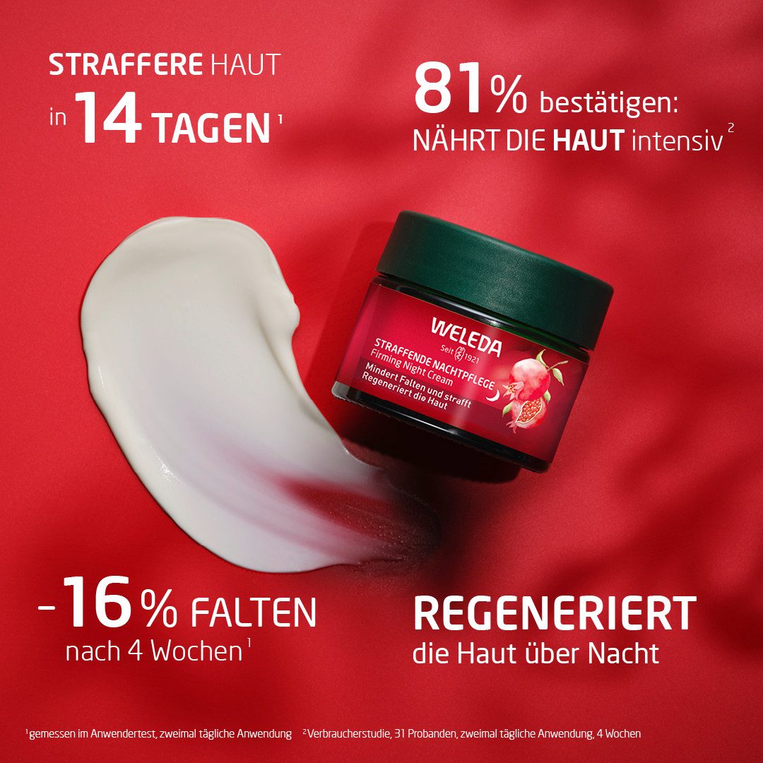 WELEDA Nachtcreme STRAFFENDE NACHTPFLEGE GRANATAPFEL & MACA-PEPTIDE, mindert Falten und strafft, regeneriert die Haut über Nacht