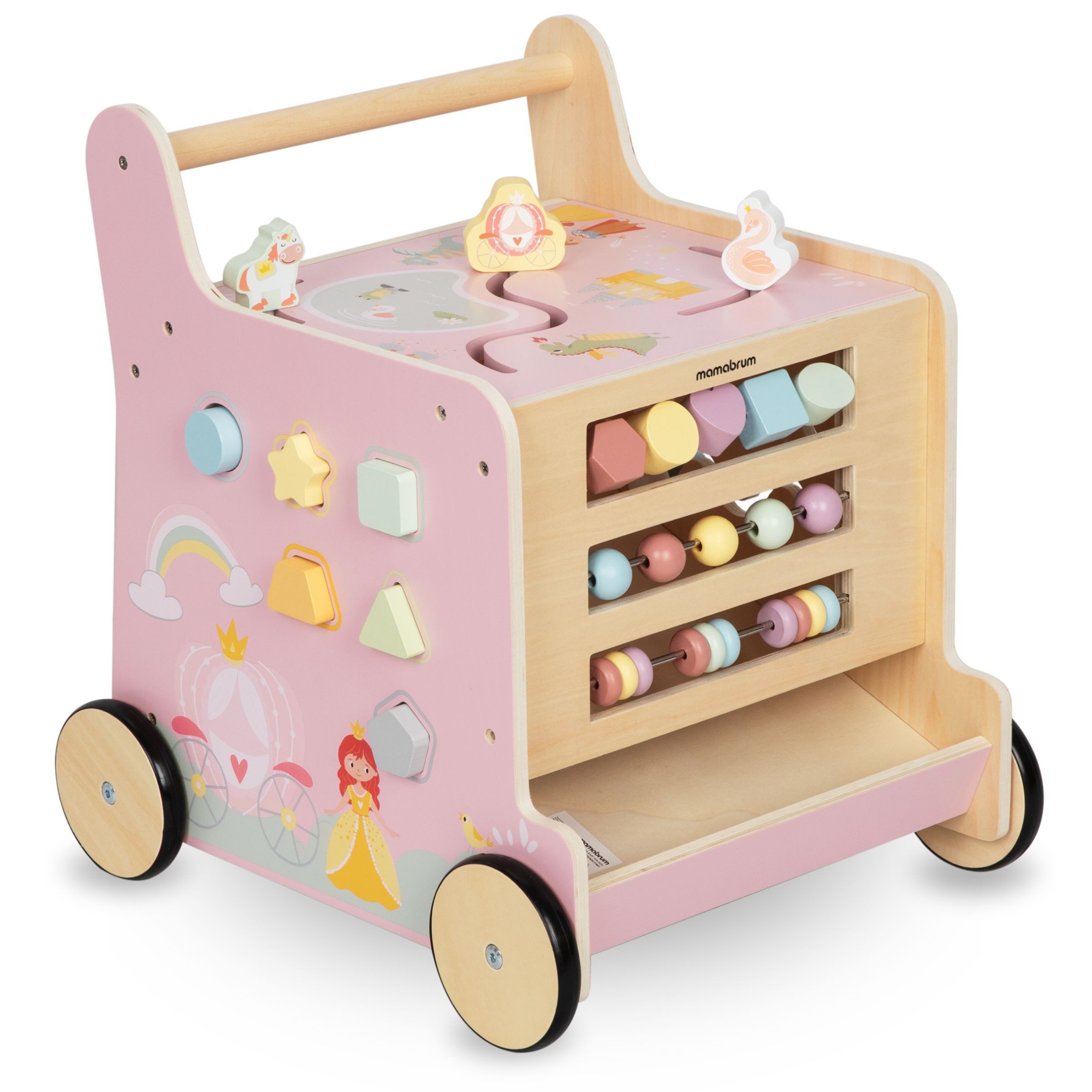 Mamabrum Ходунки 2in1 Holz Lauflernhilfe und Lernwürfel – Prinzessin Design