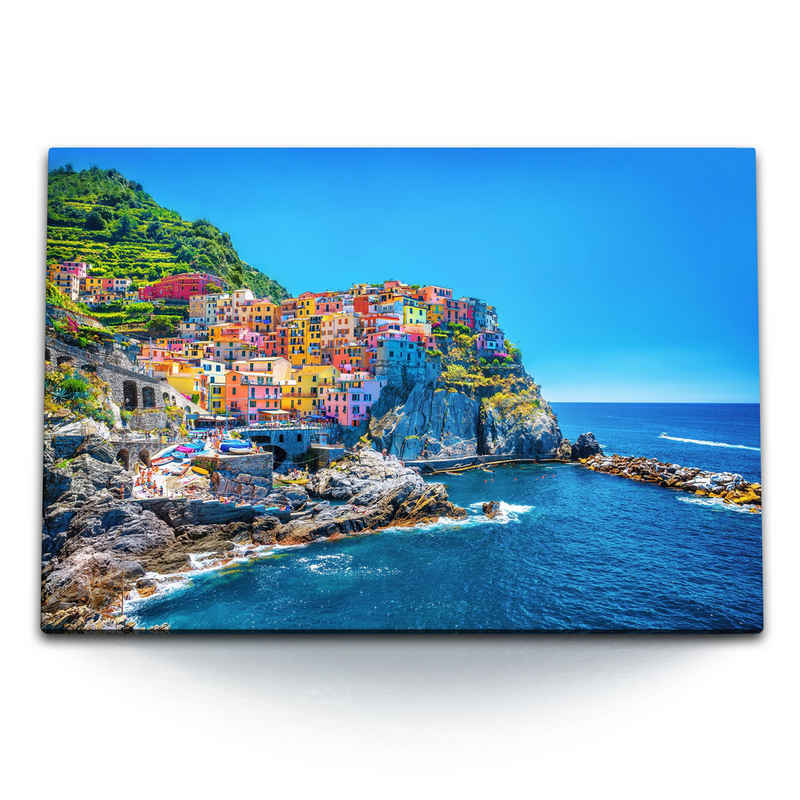 Sinus Art Leinwandbild 120x80cm Wandbild auf Leinwand Cinque Terre Italien Küste Klippen Dorf, (1 St)