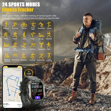 PYRODUM Fur Herren Mit Touchscreen Fitness Tracker 5ATM Wasserdicht Smartwatch (1.71 Zoll, Andriod iOS), mit Blutdruckmessung Herzfrequenzmessung Schrittzähler, 24 Sportmodi