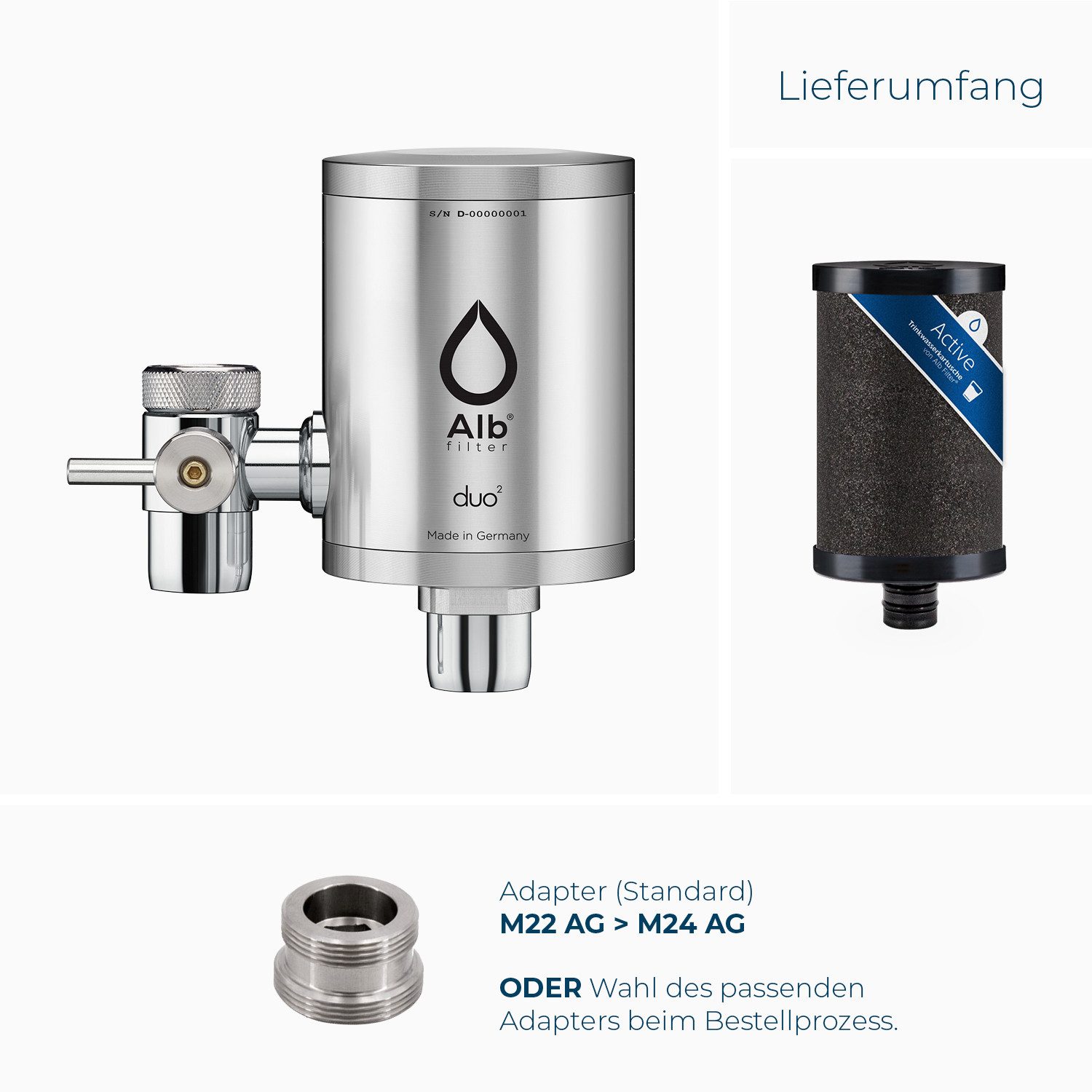Alb Filter Wasserhahnfilter Duo Active Trinkwasserfilter, reduziert Schadstoffe, mit Aktivkohle, Made in Germany, Edelstahl