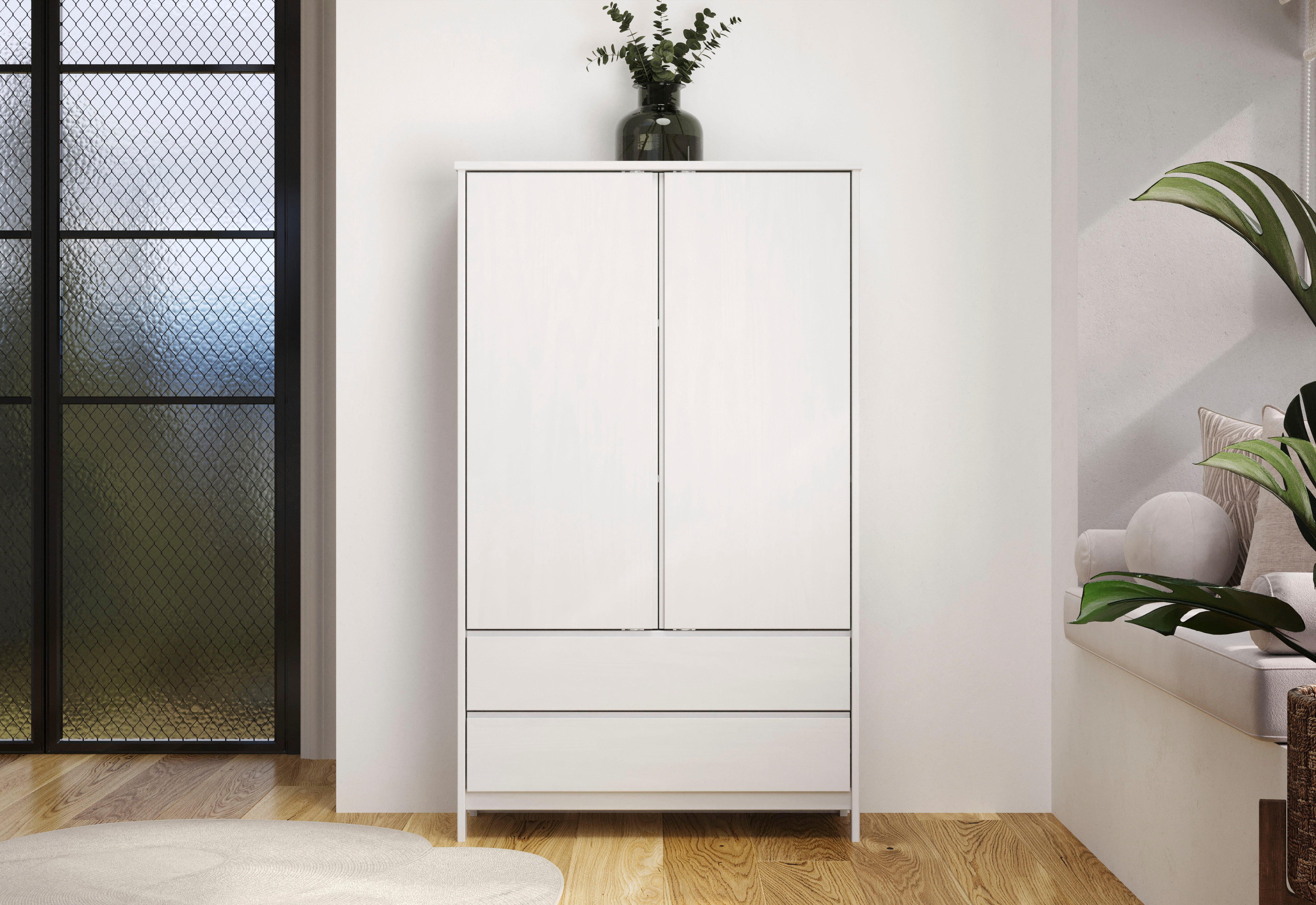 Home affaire Kleiderschrank Aarhus (1-St) Weißer, griffloser Massivholz Sch günstig online kaufen