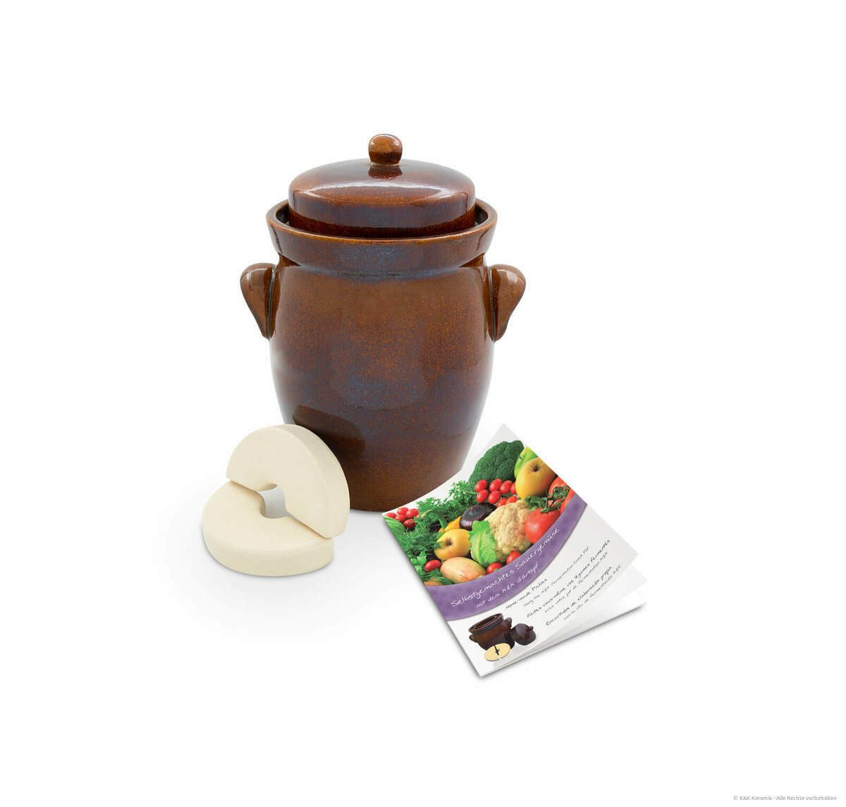 KERAZO Fermentationsglas KERAZO 5L Gärtopf Sauerkrauttopf Gurkentopf Rumtopf inkl. Deckel+Stein, Keramik, Mit Wasserrinne, robuste Keramik, lebensmittelecht, für Sauerkraut