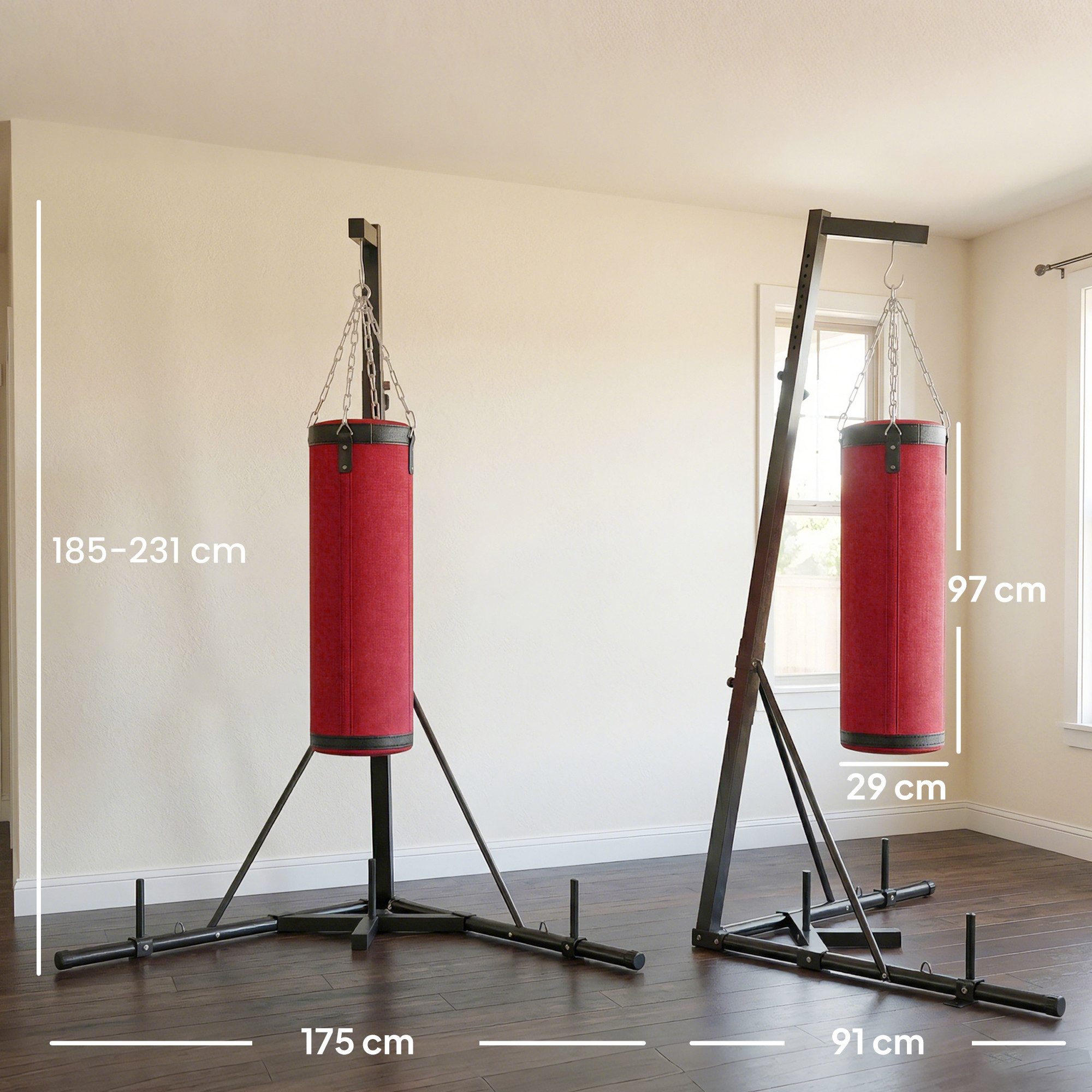 SPORTNOW Boxsackhalterung Boxsack Trainingsgerät Höhenverstellbar Freistehend Stahl, (bis 0 Zoll, Boxsackhalter, 2-tlg., Boxsackständer, für Heimtraining Fitnessstudio)