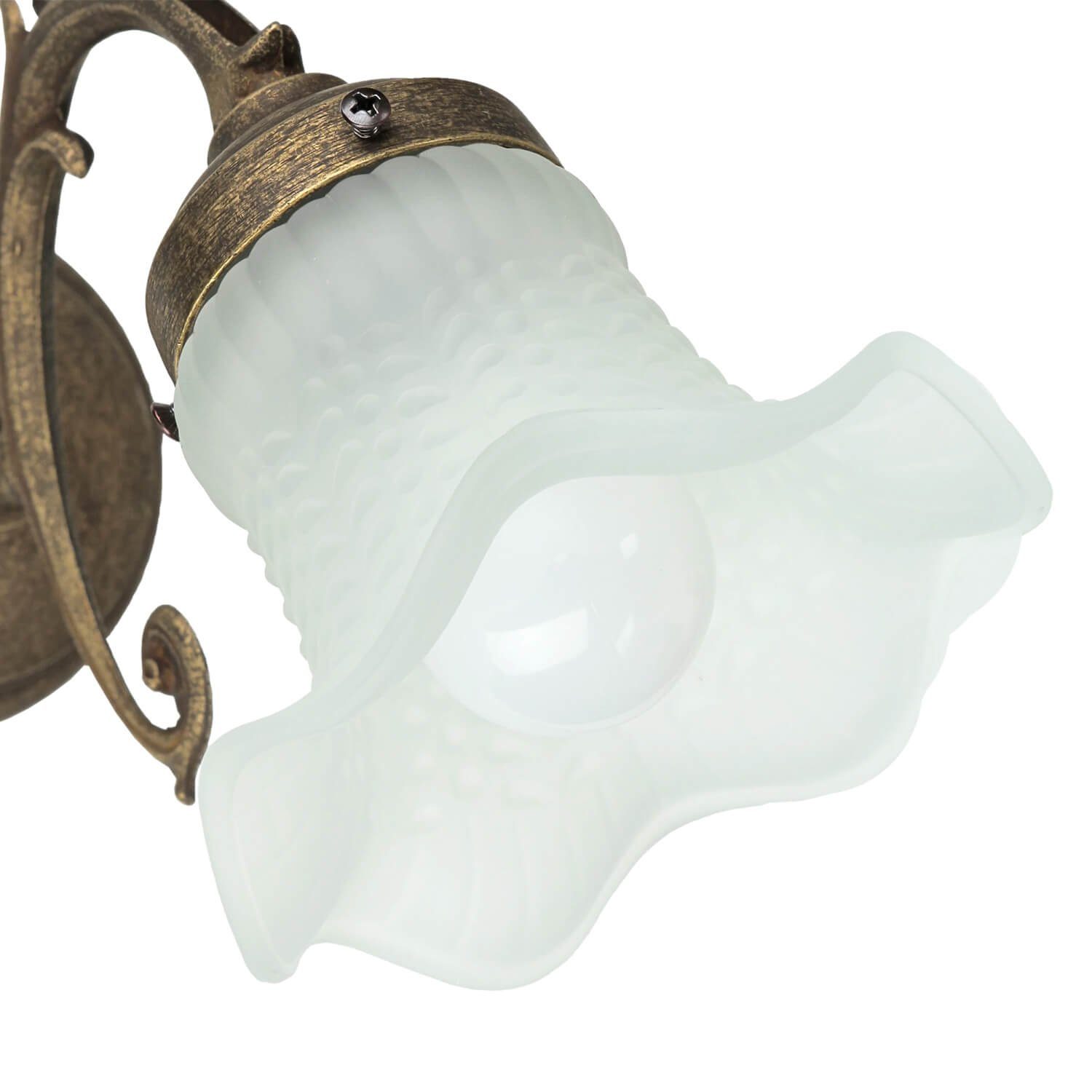 Licht-Erlebnisse Wandleuchte ohne Messing Leuchtmittel, Lampe Weiß Glasschirm Wandlampe RICCIOLO, Antik Bronze